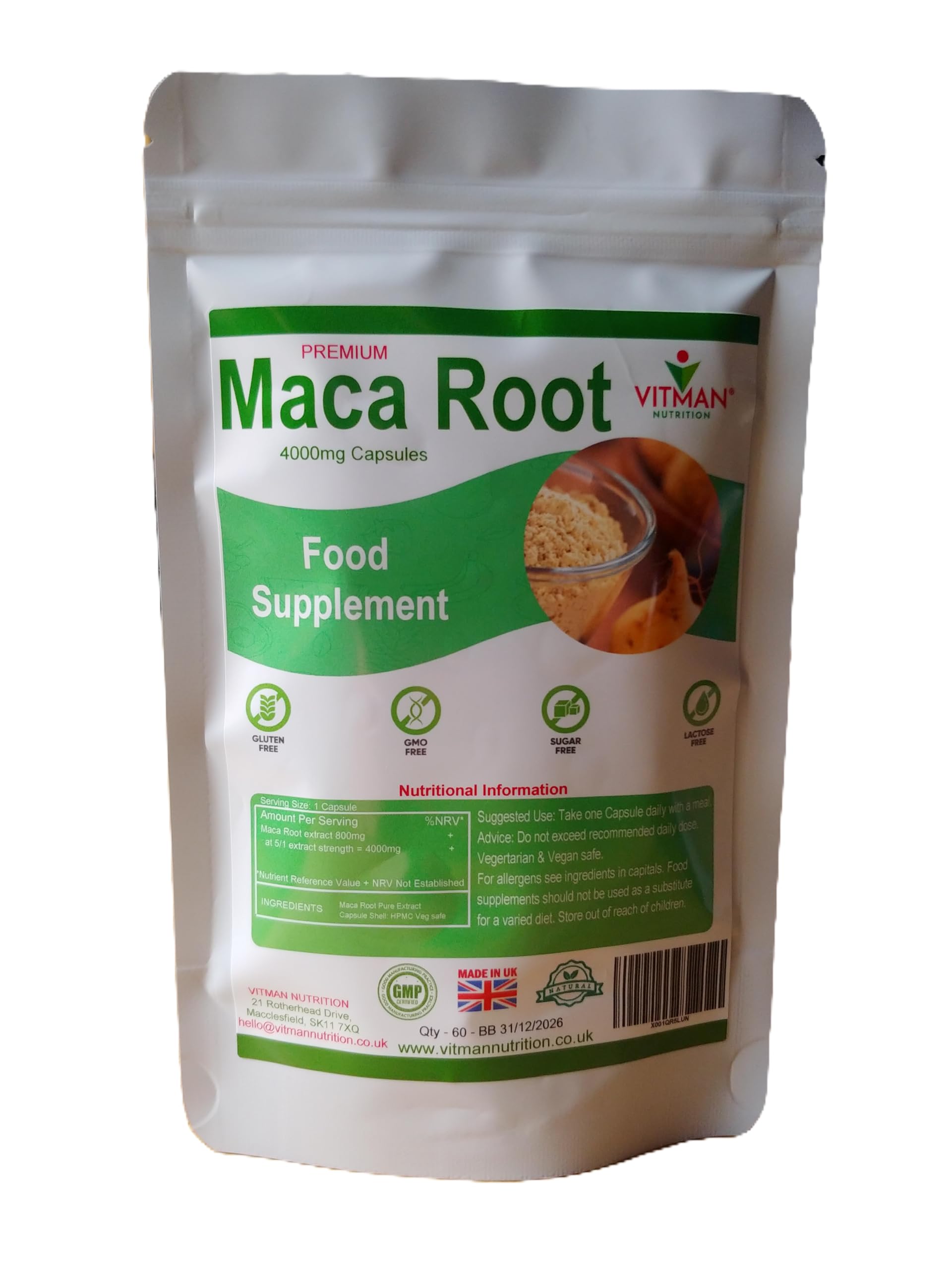 Organic Maca Root 4000mg - 60 Vegan Capsules - 2 Month Supply - High Strength Peruvian Maca Powder for Energy, Libido & Hormone Balance - Made in UK - Perfect for Daily Wellness & Fitness Routines