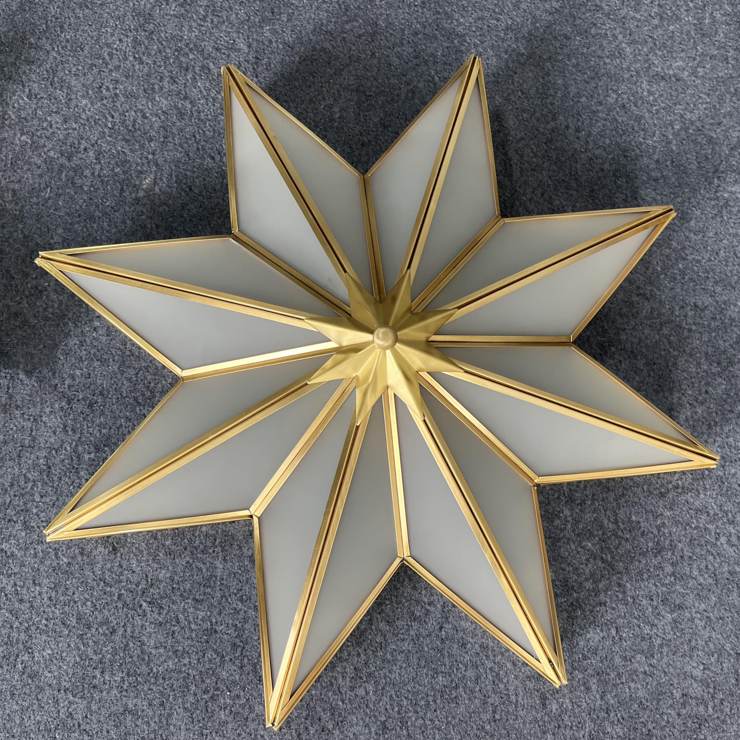 Vintage Star-Shaped Flush Mount Ceiling Light - 4-Light Mid Century Modern Brass Chandelier with Glass Shade for Dining Room, Bedroom & Living Room Lighting