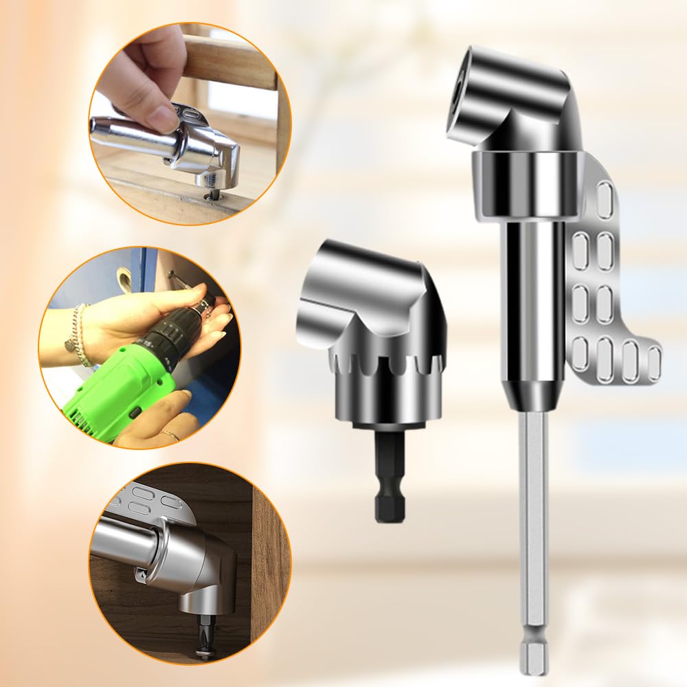 105 Degree Right Angle Drill Bit Holder - 2025 New Multi-Function Corner Screwdriver Hub with 12pc Bit Set | Angle Extension Kit for Tight Spaces & Household DIY Projects (Long)