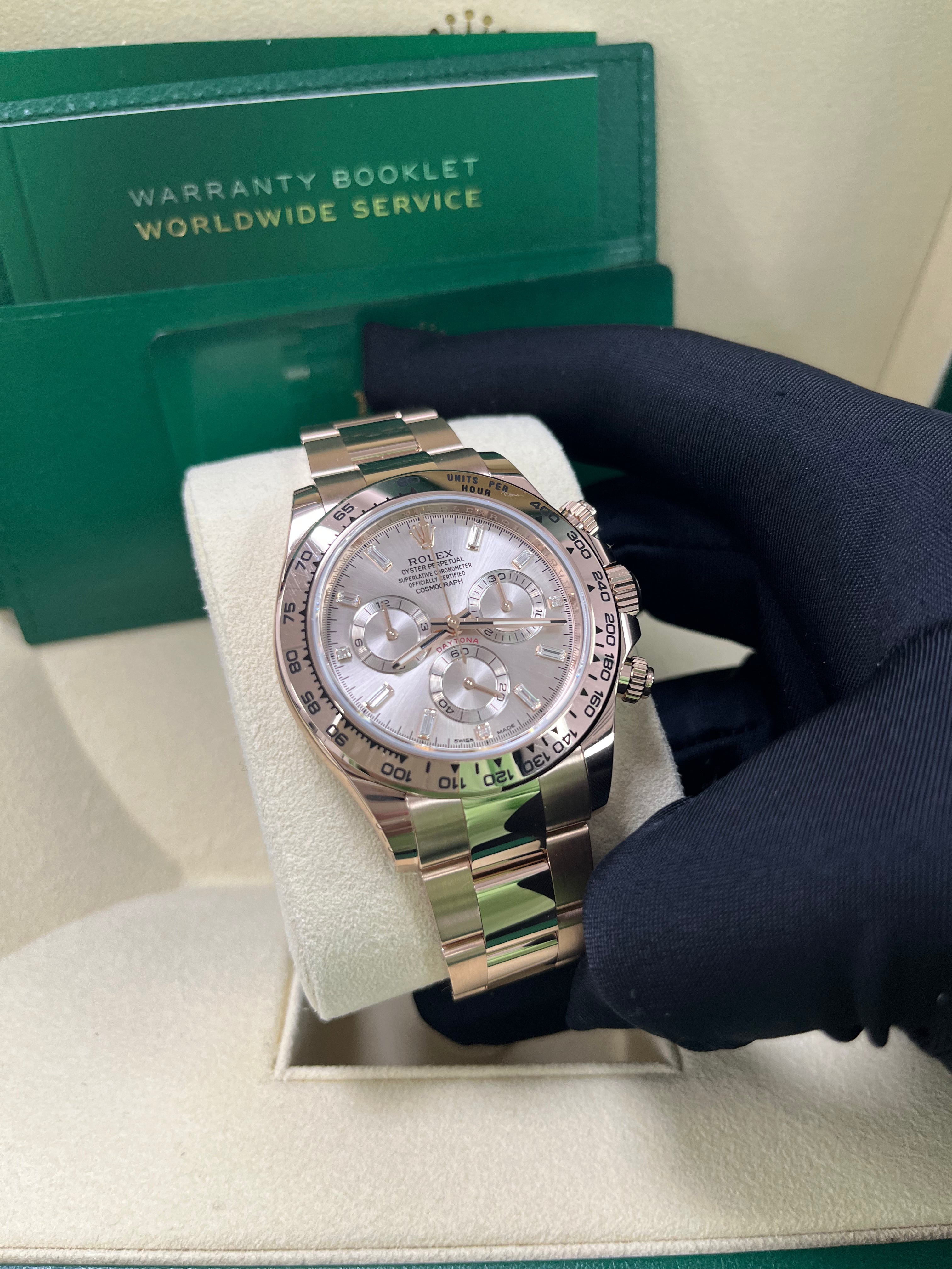 Rolex Daytona 116505 40mm Everose Gold Rose Diamond Baguette Watch with Oyster Bracelet - Luxury Men's Timepiece for Business, Gala & Special Occasions