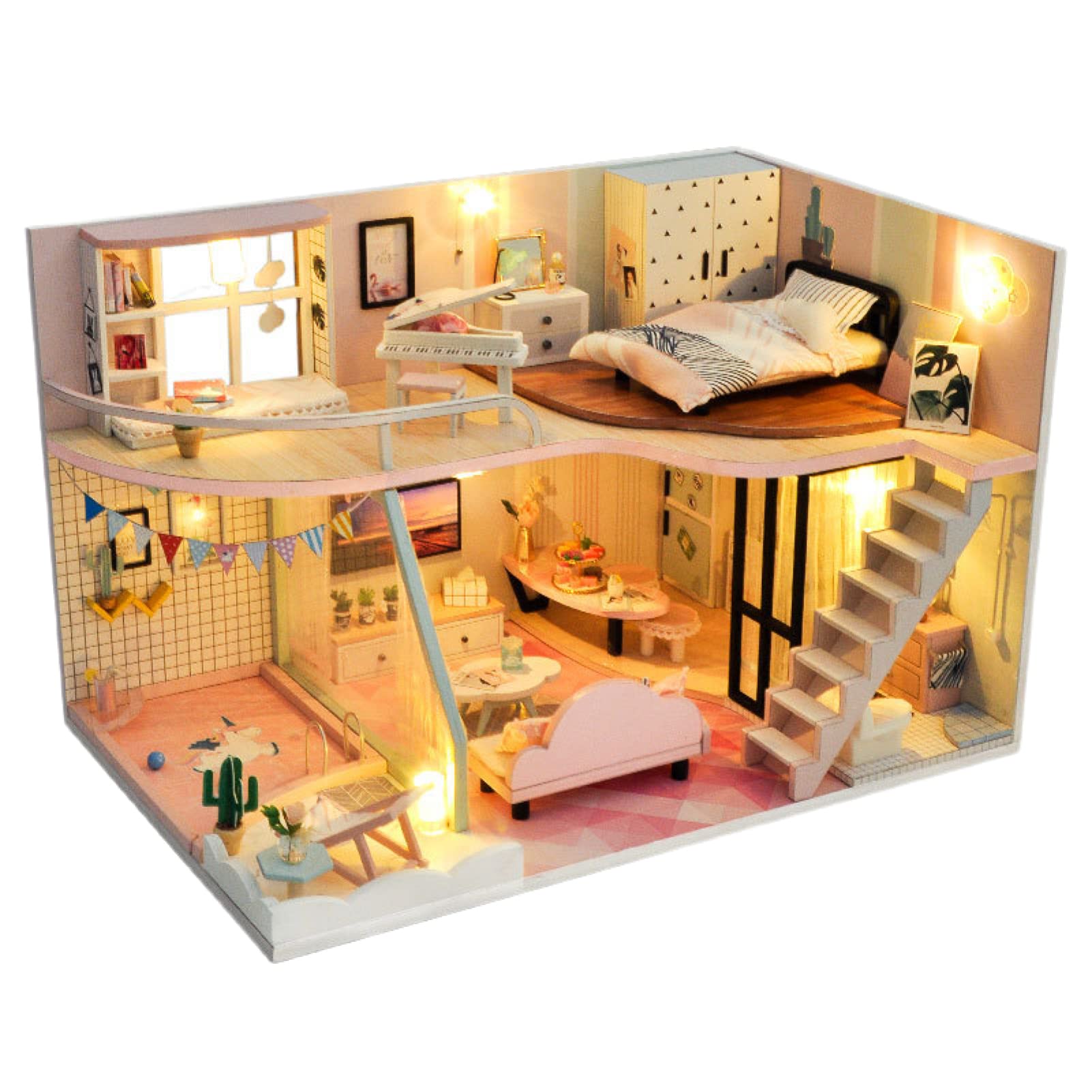 DIY Miniature Dollhouse Kit - Realistic 3D Wooden House with LED Lights & Furniture | Handmade Christmas, Birthday, Wedding Gift for Kids & Adults | Home Decor, Collectible, Room Display