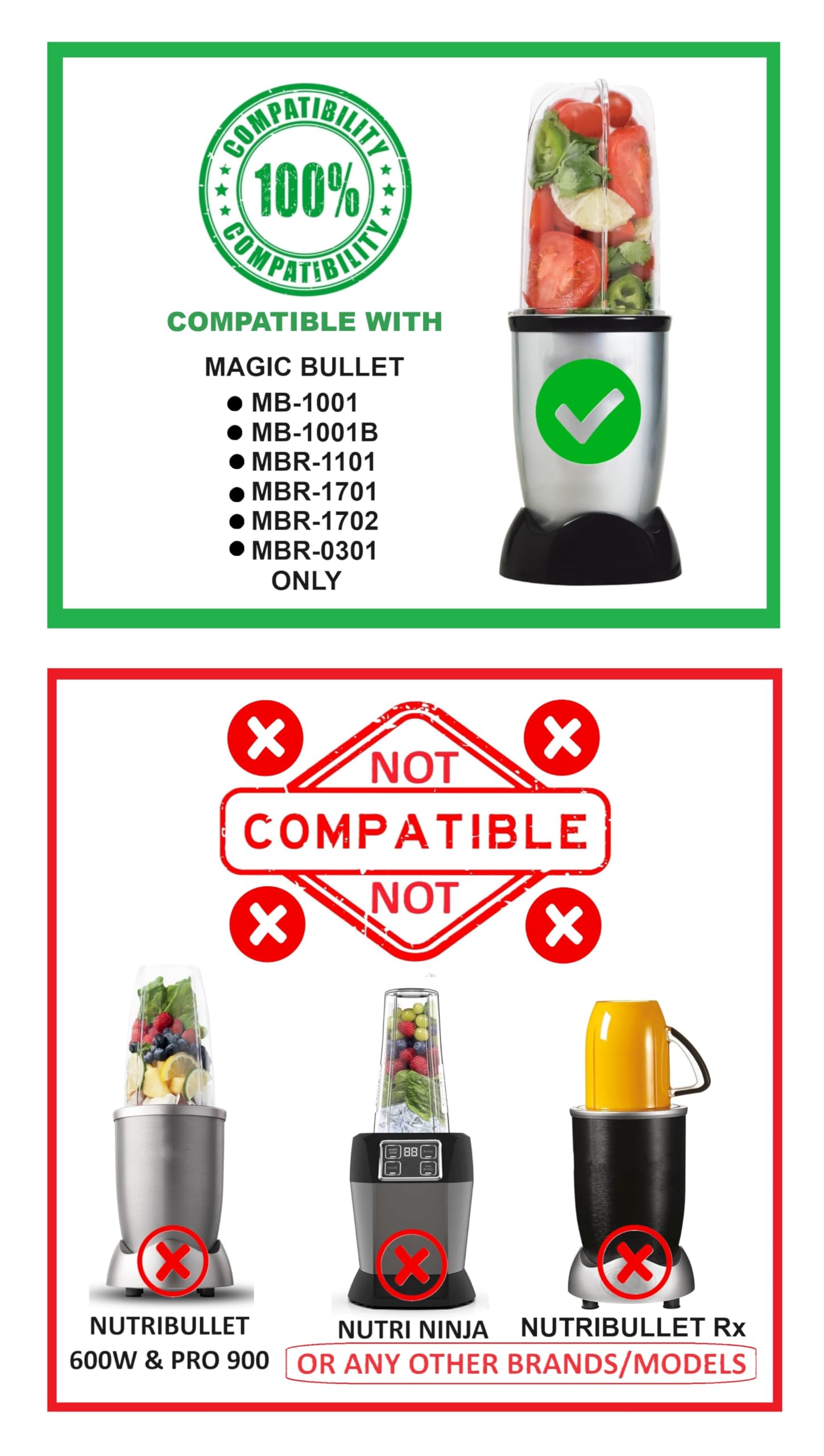 Replacement Cross & Flat Blades Assembly with Gasket for Magic Bullet Blenders MB-1001/MB-1001B/MBR-1101/MBR-1701/MBR-1702/MBR-0301 - Perfect for Smoothies, Shakes & Food Prep