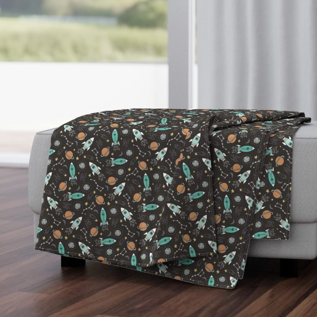 Space Galaxy Rocket Cosmic Spaceships Planets Print Plush Minky Throw Blanket 50