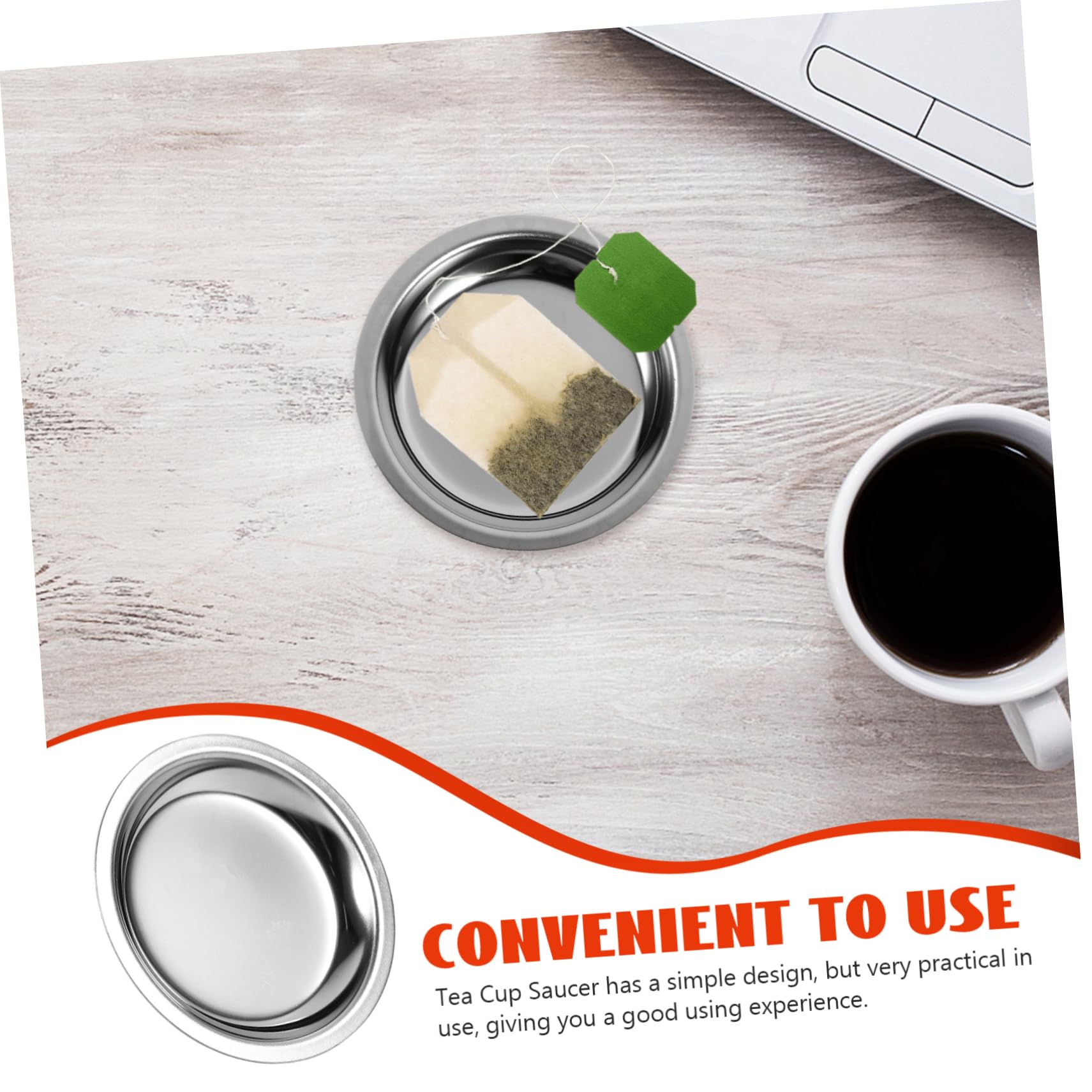 KICHOUSE Stainless Steel Tea Bag Holder & Coaster Set - Round Metal Tea Tray for Tea Bags & Coffee Accessories - Perfect for Afternoon Tea, Office Break, or Coffee Shop Use
