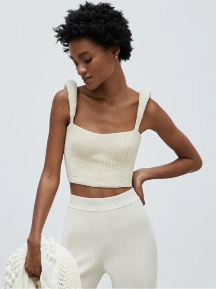 Women's Backless Knit Sweater Crop Tops - Fashion Spaghetti Strap Sleeveless Knitted Tank Camis for Casual Wear & Summer Outfits
