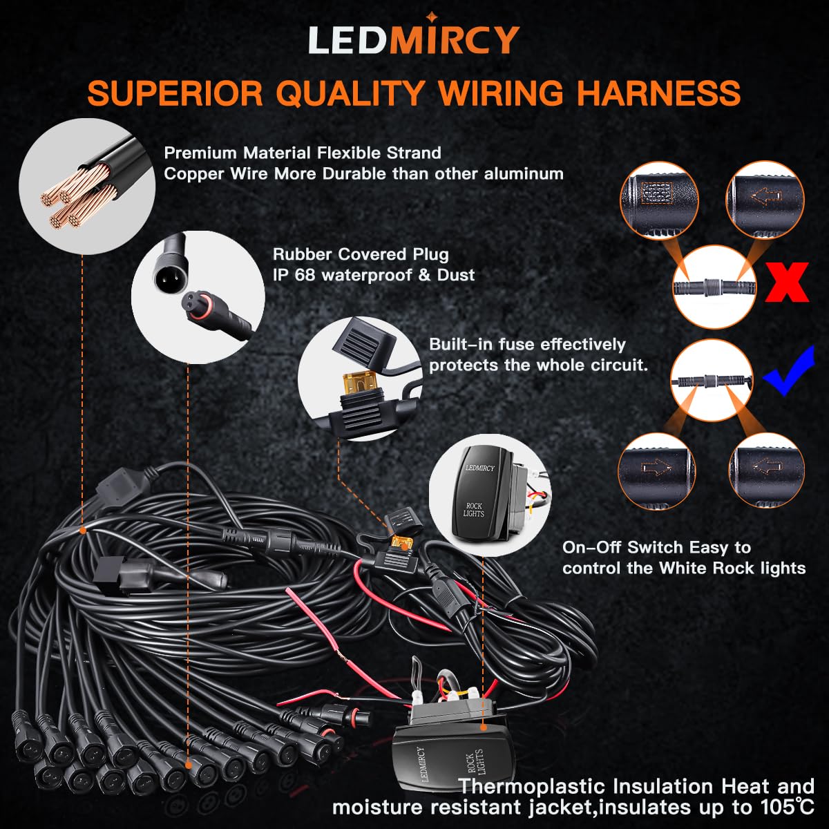 R2 Pure White Rock Lights Kit - 16PCS High Power Waterproof LED Underglow Lights for Offroad Trucks, ATV, UTV & SUV with Rocker Switch & Wire Harness | Perfect for Trail Rigs, Night Offroading & Underbody Lighting