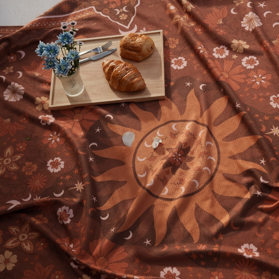 Premium Boho Sun Brown Cooler & Towel Set - Stylish Beach Essentials for Picnics, Pool Parties & Outdoor Adventures