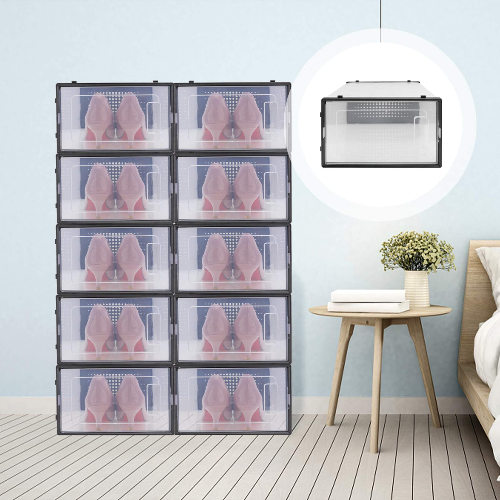 Cabilock Clear Plastic Shoe Storage Box with Lid - Transparent Shoe Organizer for Closet, Under Bed & Entryway - Stackable Shoe Container for Men, Women & Kids - Multi-Functional Clamshell Design