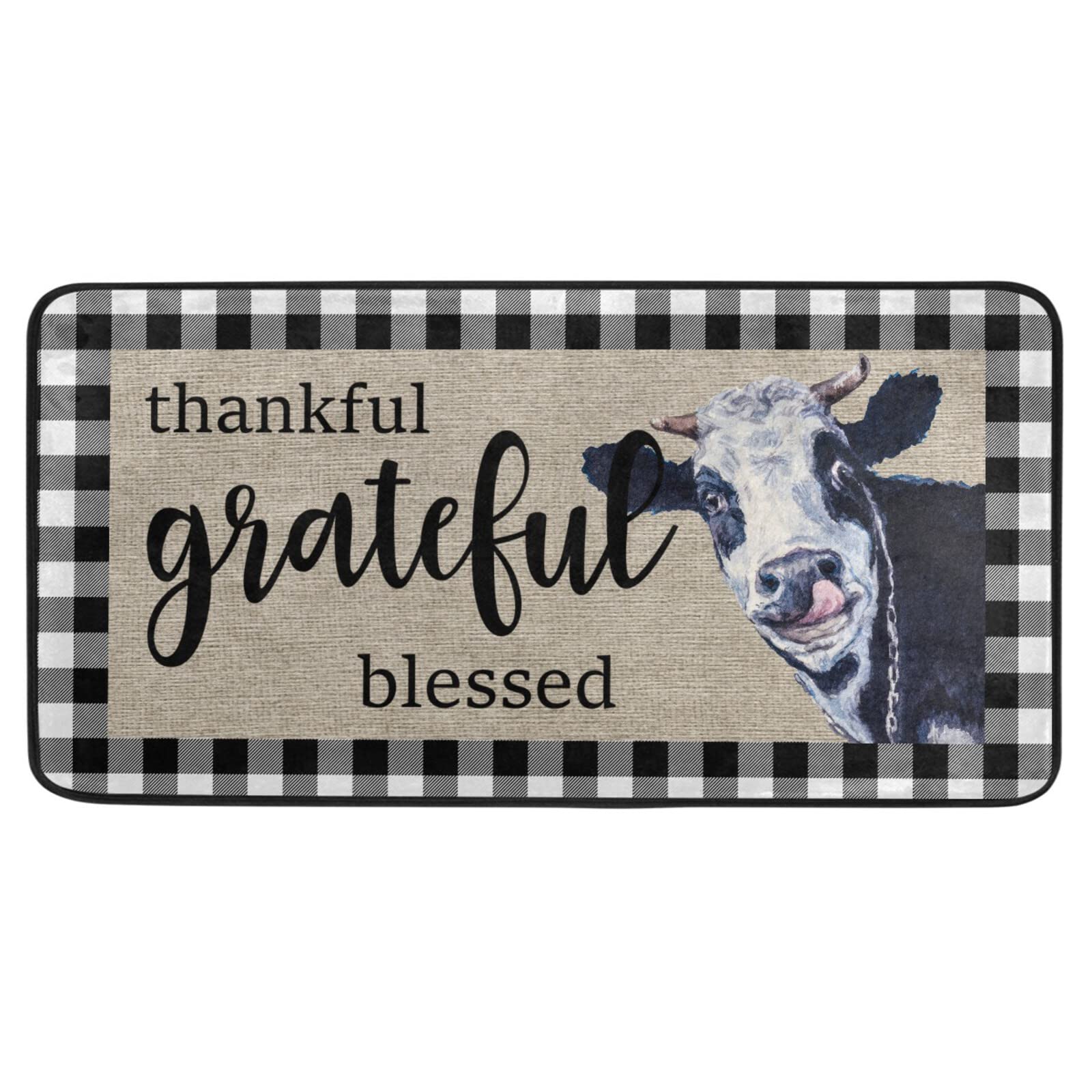 Non-Slip White Buffalo Plaid Kitchen Rugs - Cushioned Farmhouse Cow Print Floor Mats (39x20 Inch) | Washable Anti-Fatigue Mats for Kitchen, Laundry Room & Home Office Decor | Perfect for Standing Comfort at Sink or Workstation