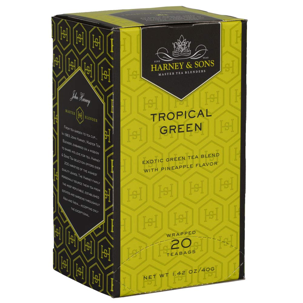 Harney & Sons Tropical Green Tea - 20 Tea Bags | Premium Loose Leaf Tea Blend with Natural Flavors | Perfect for Iced Tea, Afternoon Relaxation & Gifts