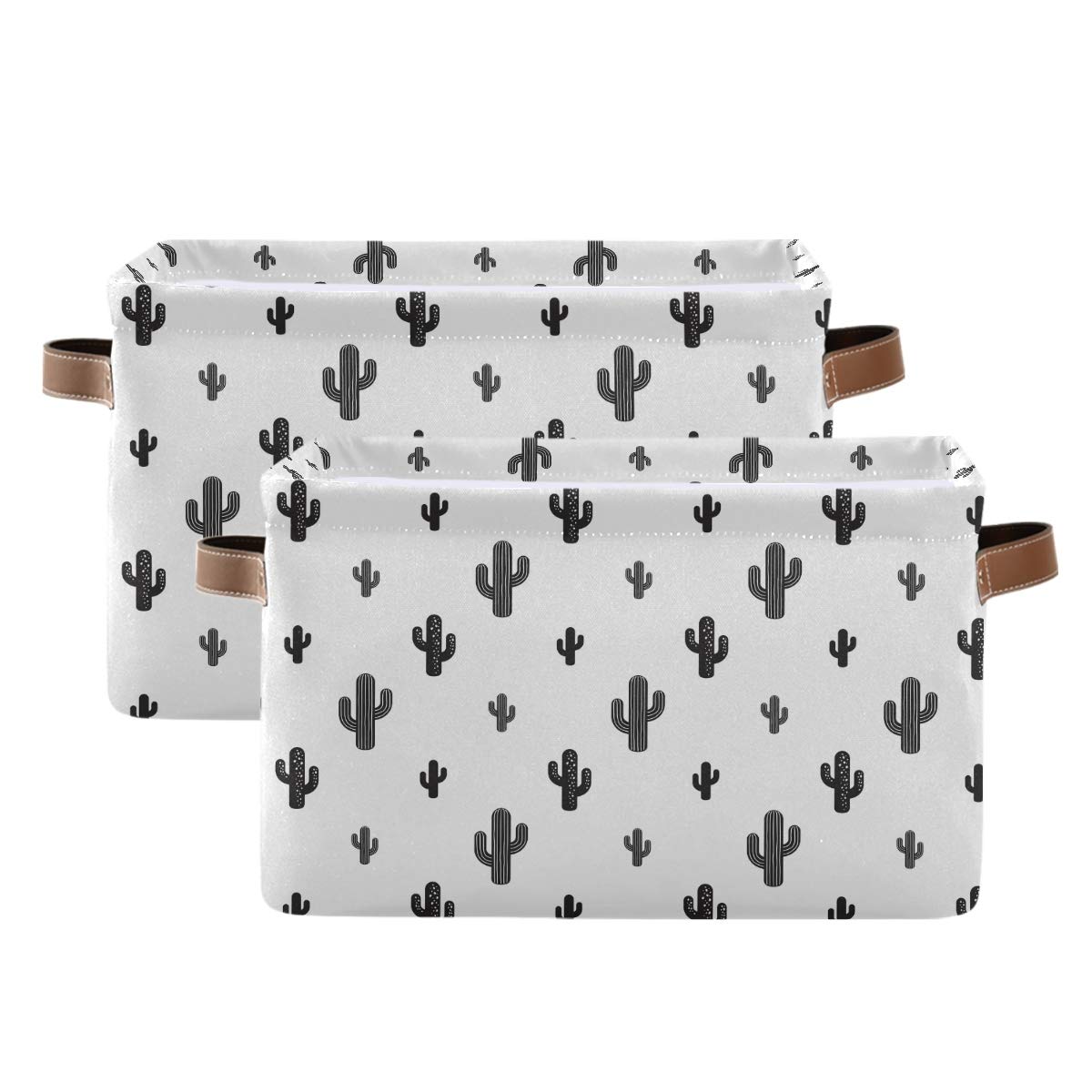 Blueangle Rectangular Storage Basket - Collapsible Desert Cactus Design, Waterproof Coating Storage Bin with Handles for Home Organization, Toy Storage, Laundry Basket (2 Pack) - Perfect for Bedroom, Bathroom, Kids Room & Closet Organization