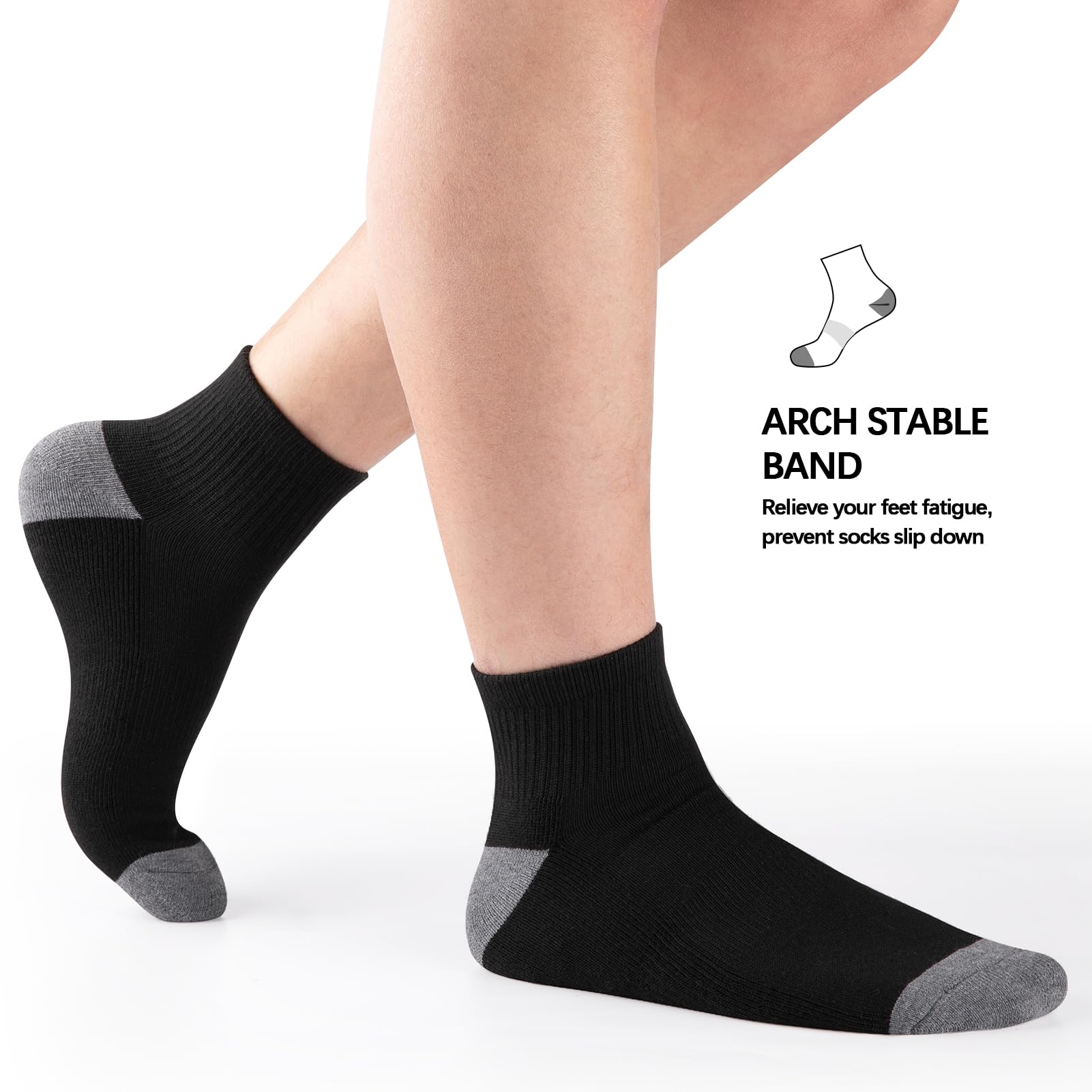 COOVAN 12 Pairs Men's Cushioned Ankle Socks - 12 Pack Low Cut Breathable Comfort Socks for Casual Wear, Running & Daily Use