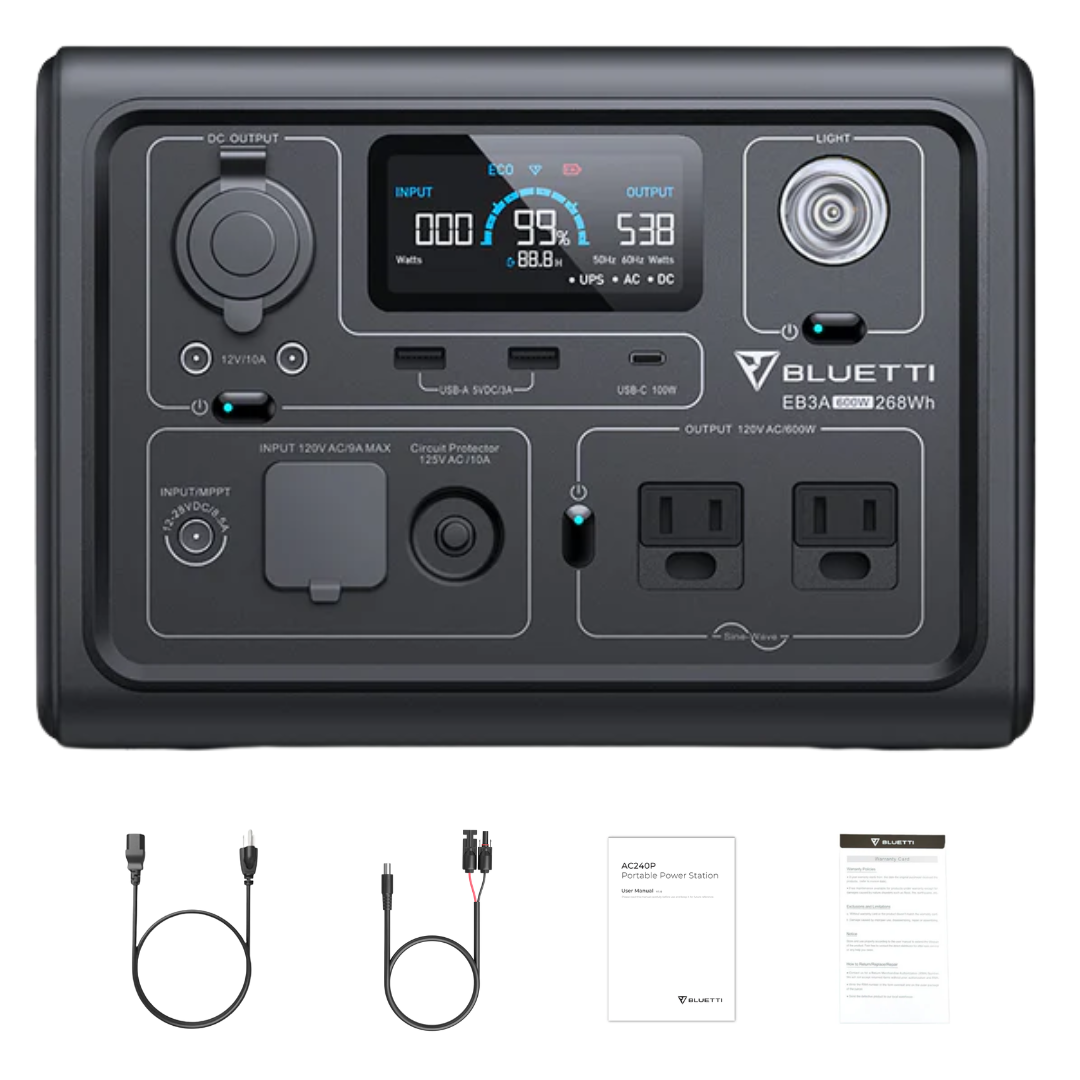 BLUETTI EB3A 600W 268Wh Portable Power Station - Solar Generator for Camping, RV, Emergency Backup & Outdoor Adventures