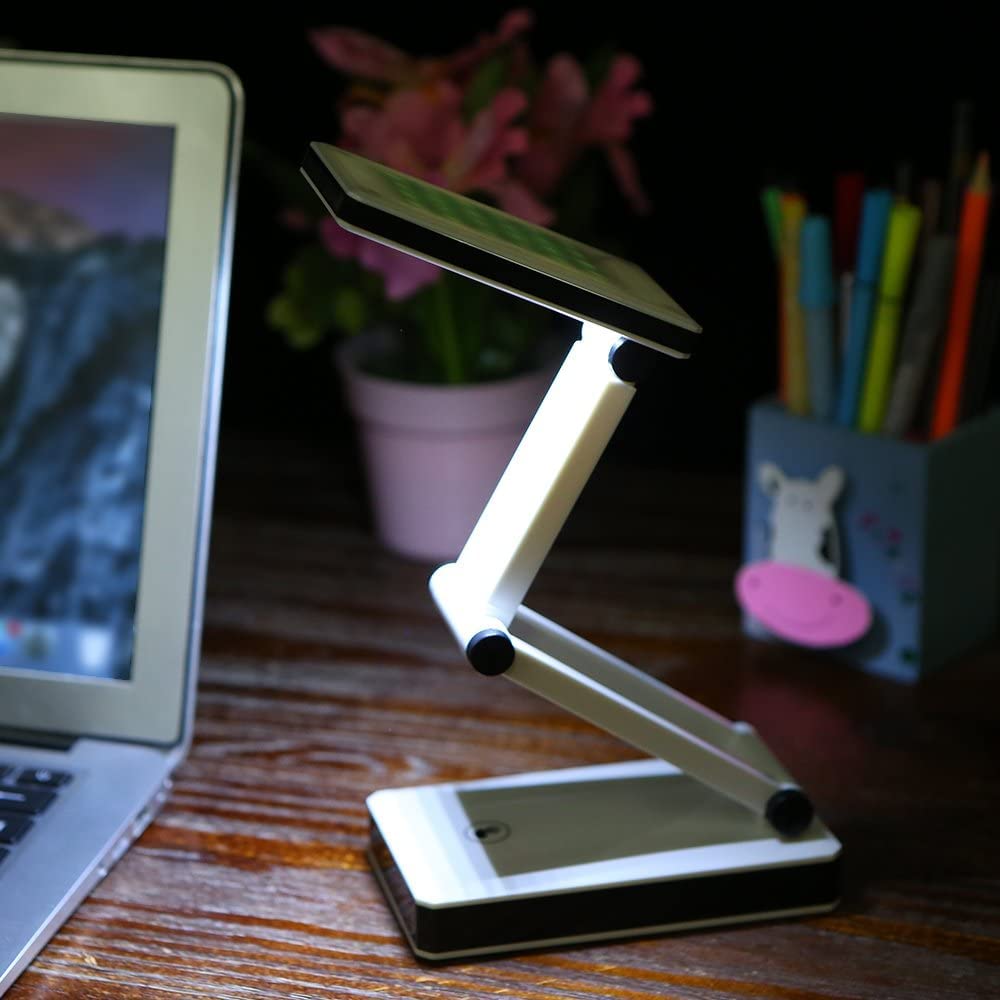 KINGGOO Portable Folding LED Desk Lamp with Touch Control - 3 Brightness Levels, USB Charging Port & Battery Powered (4xAA) - Perfect for Reading, Studying, Office & Nightstand Use