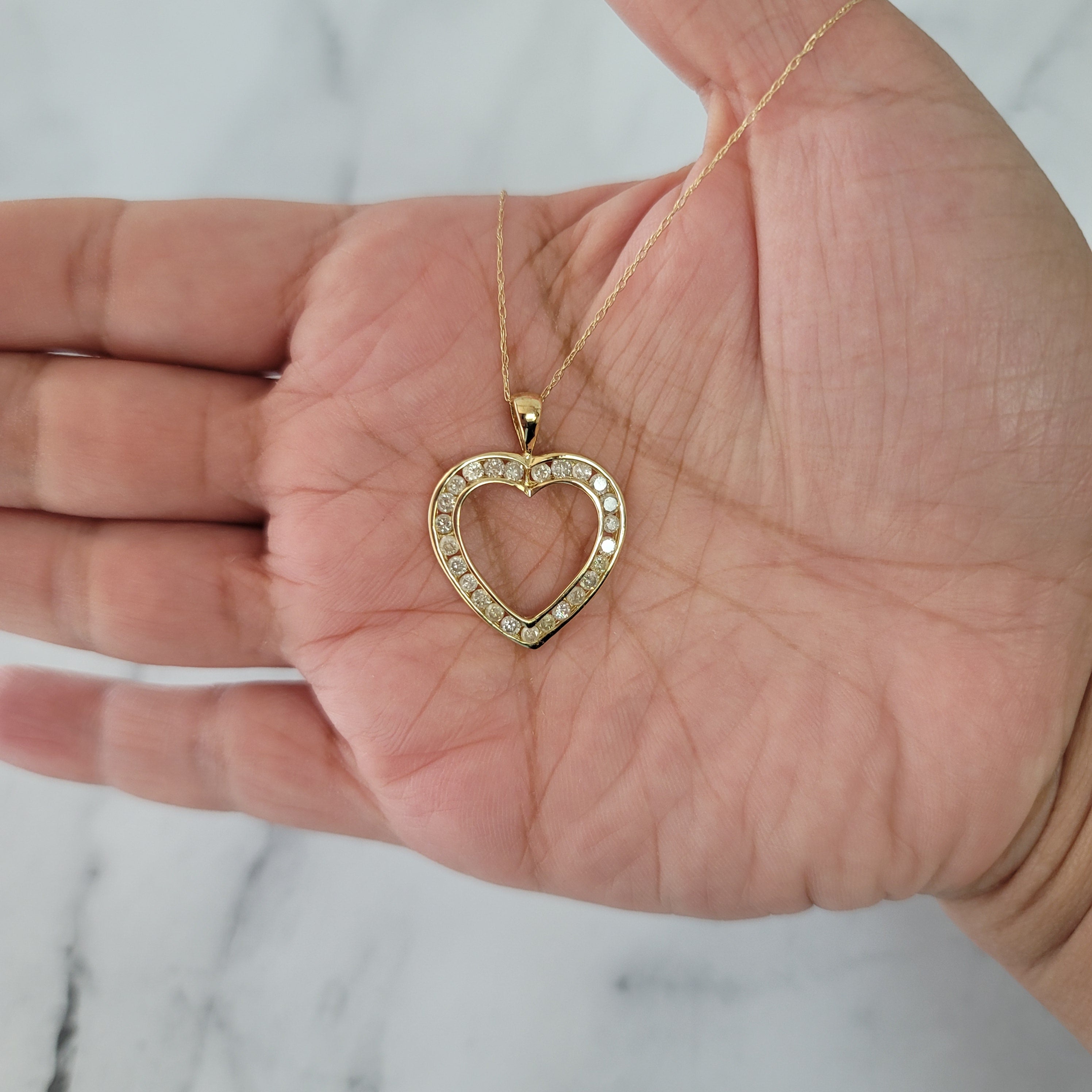1.17cttw Channel Heart Shaped Diamond Necklace in 14k Yellow Gold - Elegant Valentine's Gift for Her, Anniversary Jewelry, Romantic Proposal Present