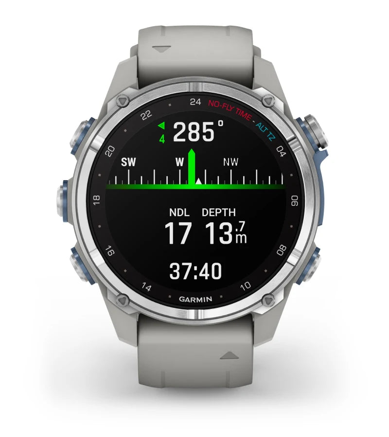 Garmin Descent Mk3 43mm Dive Watch with Stainless Steel Case & Fog Gray Silicone Band - Includes Optional T2 Transceiver for Scuba Diving & Freediving Adventures