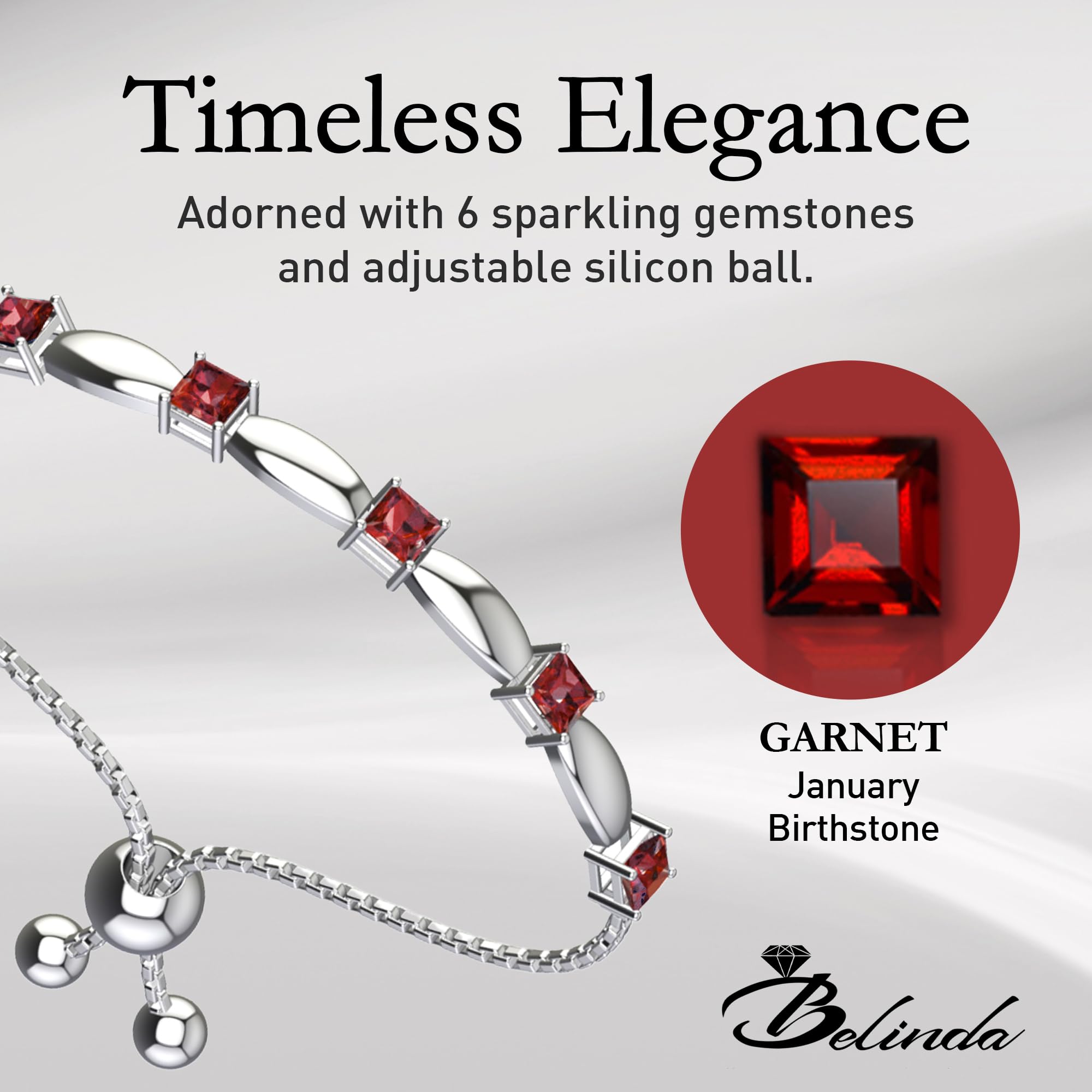 925 Sterling Silver Tennis Bracelet with Birthstone - Adjustable Pull String Bolo Bracelet for Women, Sparkling Square Gemstone Jewelry Gift for Her - Perfect for Birthdays, Anniversaries & Special Occasions