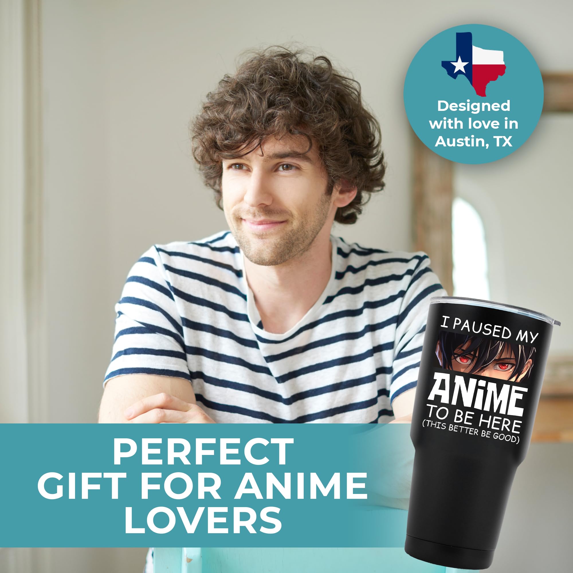 Funny Anime Tumbler 30oz - I Paused My Anime To Be Here Cup | Cute Gift for Anime Lovers | Perfect Birthday & Christmas Present for Him or Her | Great for Office, School & Anime Conventions