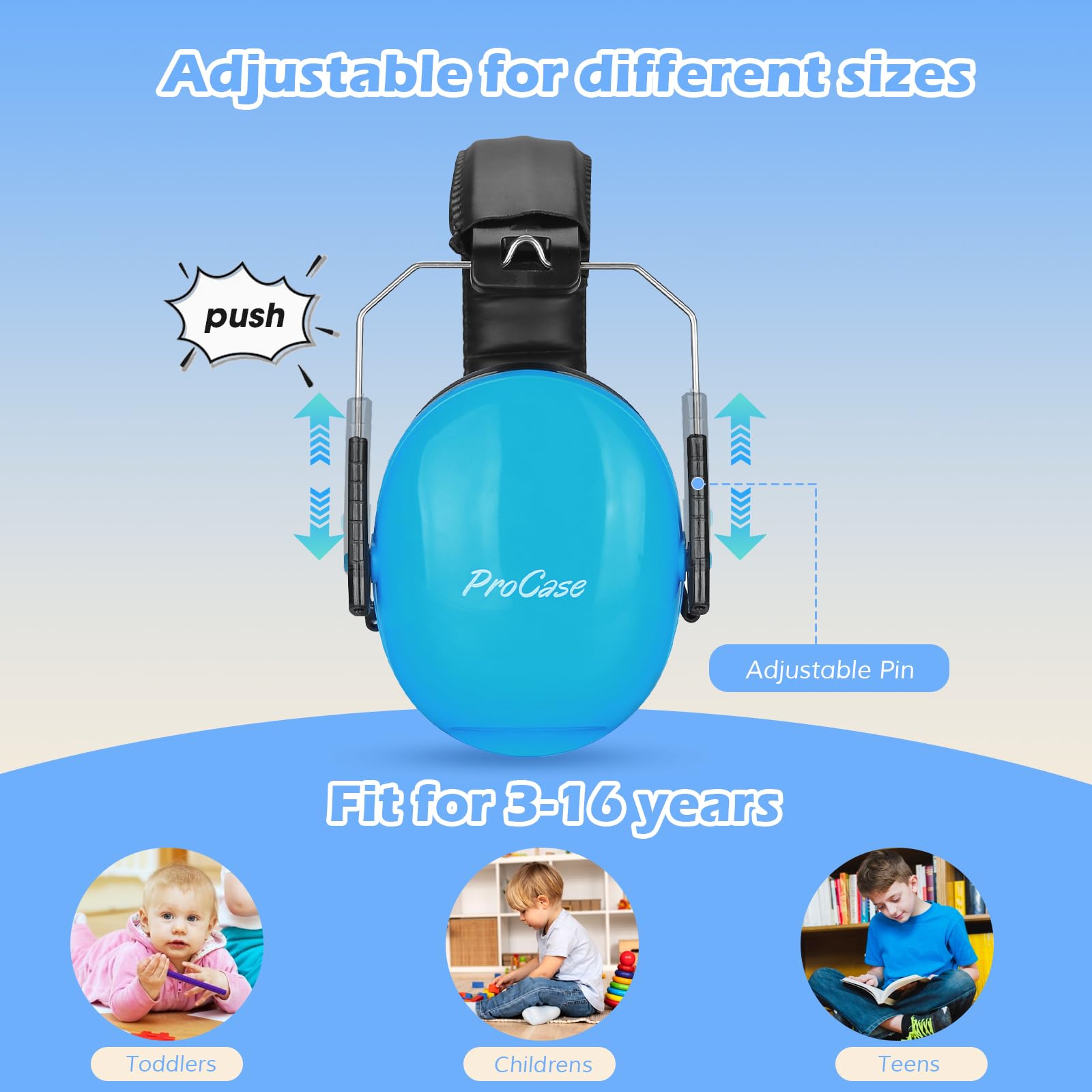 ProCase Kids Noise Cancelling Headphones with 27dB SNR, Toddler Hearing Protection Ear Muffs for Concerts, Fireworks, Air Shows & Autism Sensory Needs - Blue | Perfect for Travel, School & Loud Events
