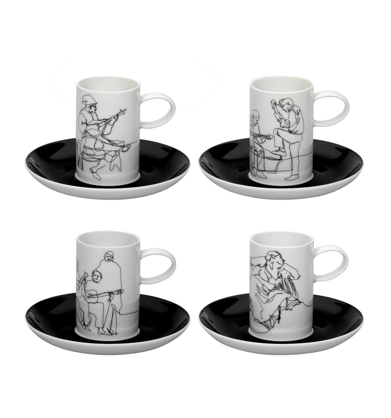 Vista Alegre Fado Porcelain Coffee Cup Set - 4 Elegant Cups & Saucers for Espresso, Tea, or Cappuccino - Perfect for Home, Cafe, or Gift Giving