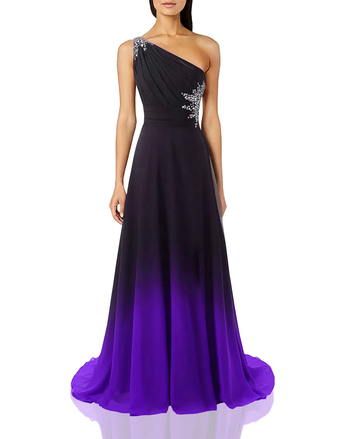 ANGELA Women's One Shoulder Ombre Long Evening Prom Dress - Elegant Wedding Party Gowns for Formal Events, Homecoming & Special Occasions