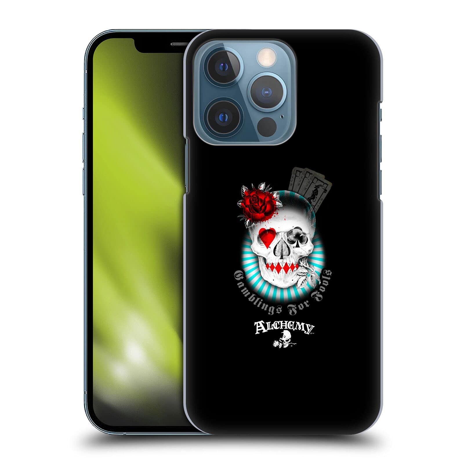 Alchemy Gothic Gambling's for Fools Skull & Cards iPhone 13 Pro Hard Case - Officially Licensed by Head Case Designs, Perfect for Gothic Style Enthusiasts and Unique Phone Protection