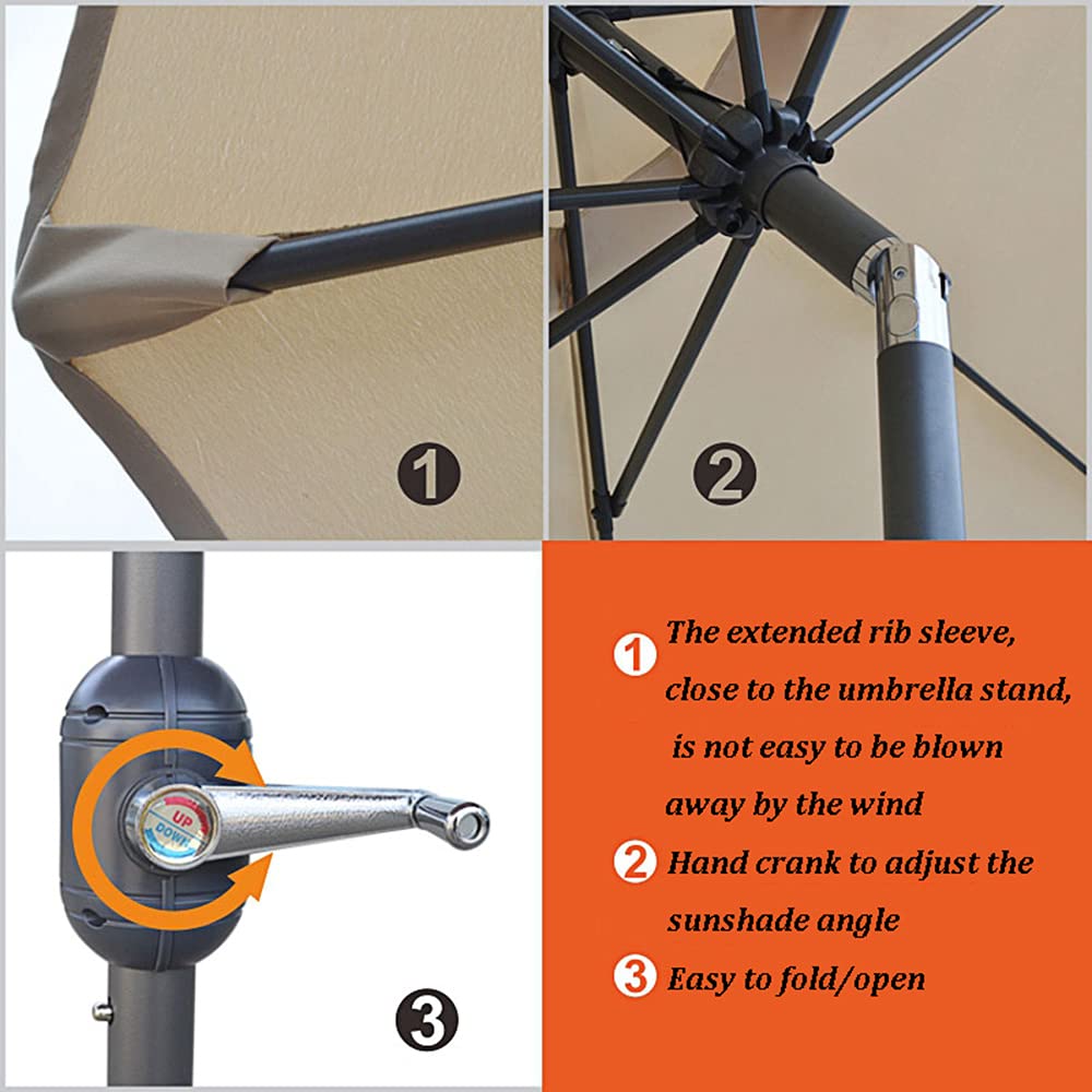 Square Patio Umbrella 6.5x6.5ft - Push Button Tilt & Crank for Garden, Pool, Deck - Brown