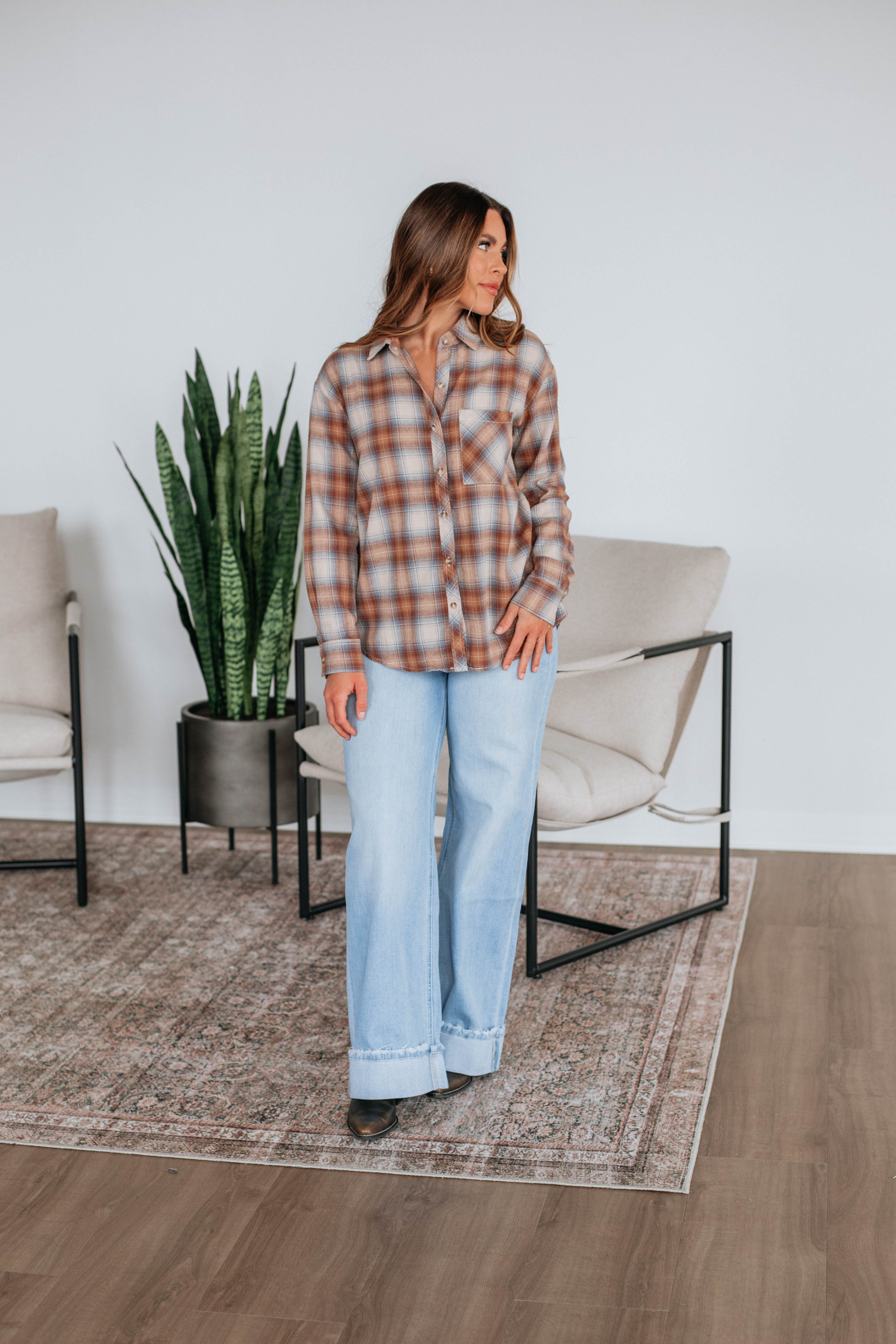 Camden Flannel Top in Caramel - Soft & Cozy Women's Shirt for Fall & Winter Layering