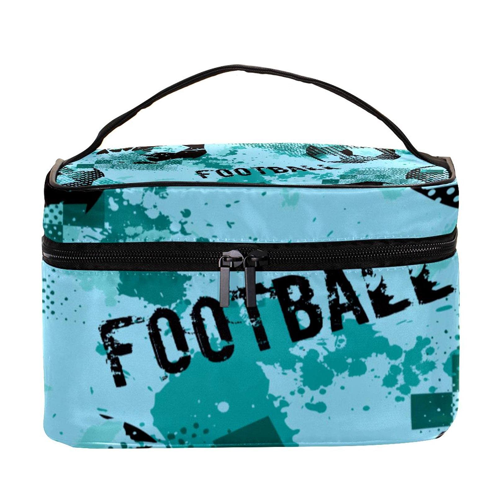 Grunge Sport Football Soccer Pattern Large Travel Makeup Bag - Waterproof Cosmetic Organizer with Zipper for Women & Girls - Perfect for Gym, Travel, and Sports Events