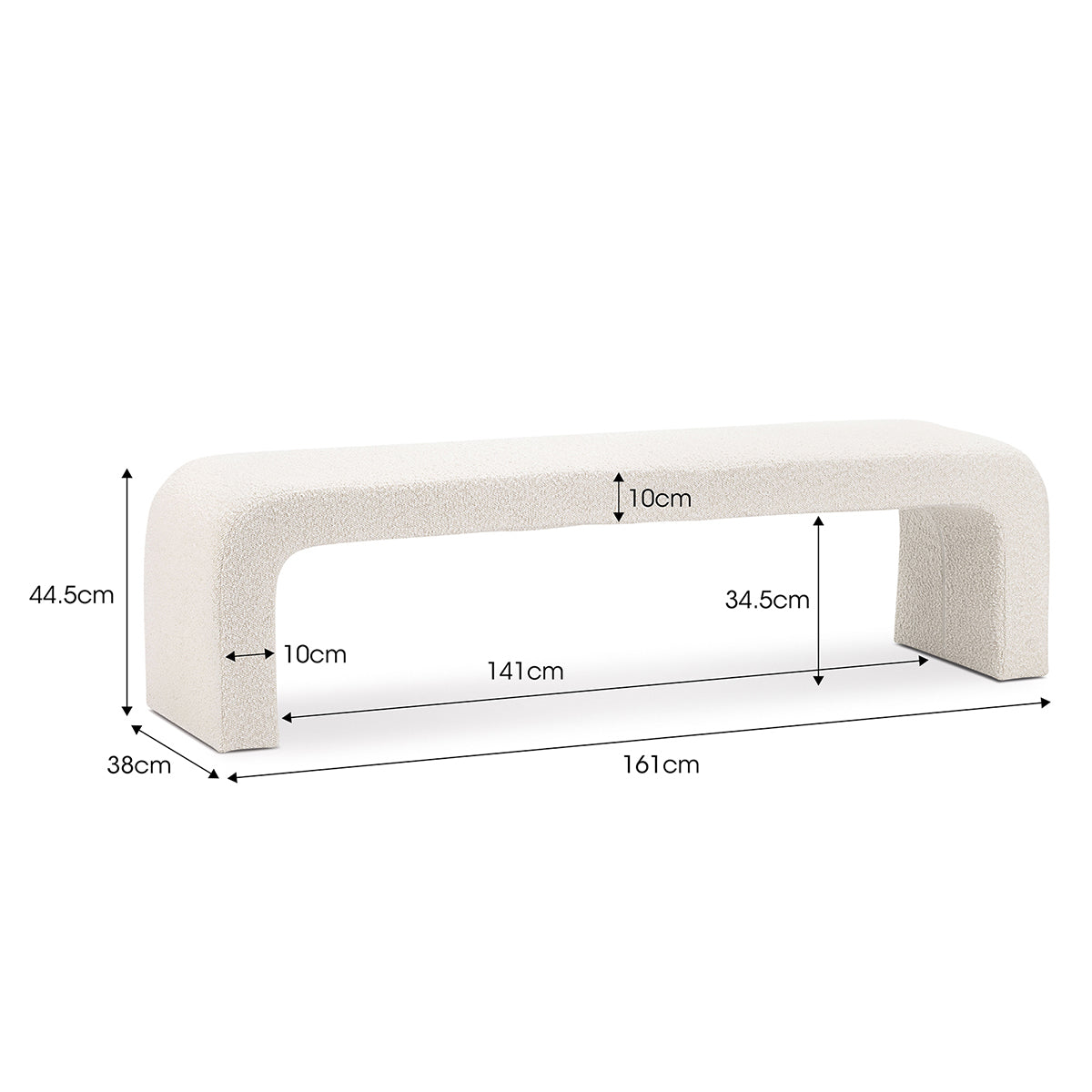 Camille Boucle Arch Bench - Modern Upholstered Accent Bench with Curved Design for Living Room, Bedroom, or Entryway