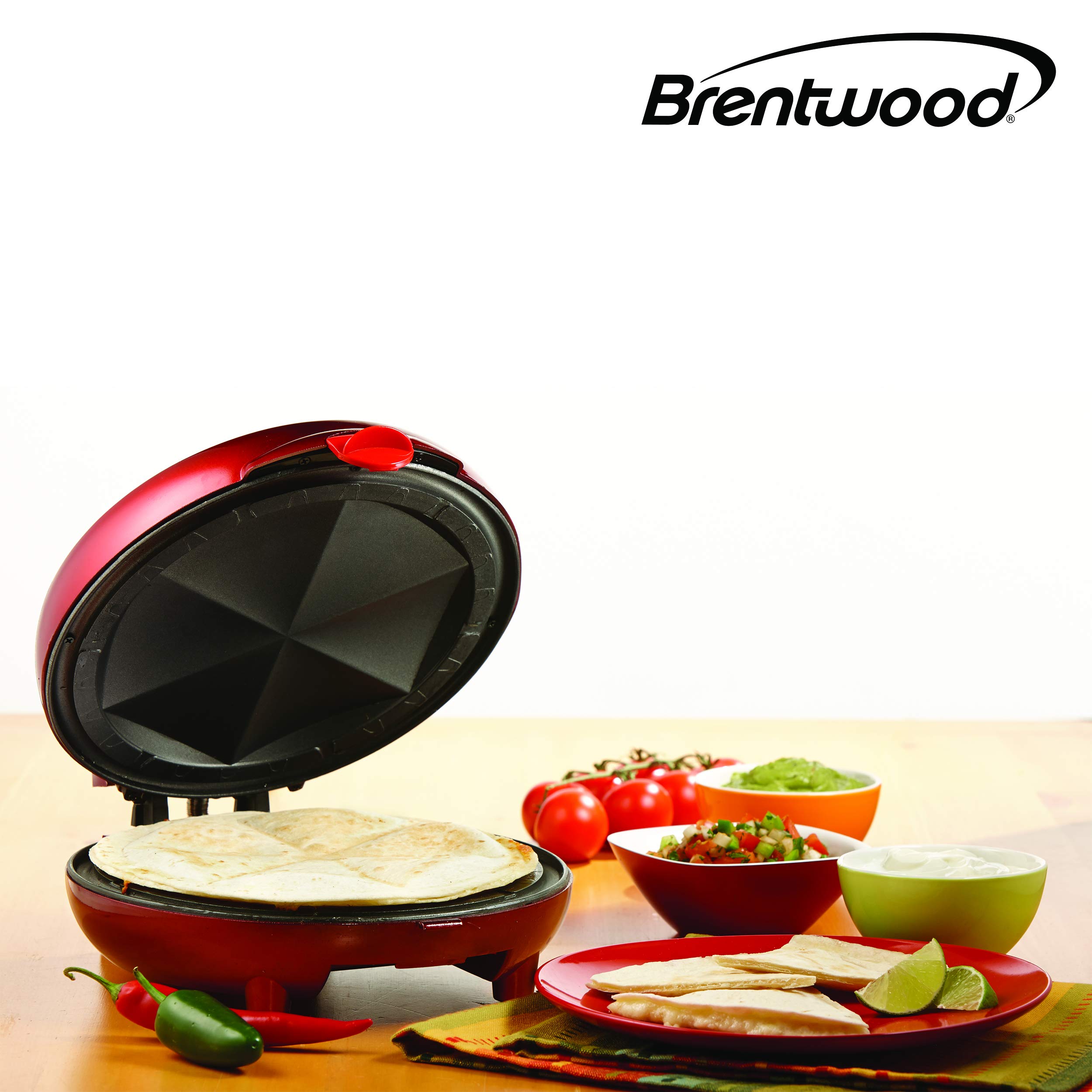 Brentwood TS-120 8-Inch Red Quesadilla Maker - Electric Tortilla Press for Quick & Easy Mexican Meals - Perfect for Home, Parties & Restaurants