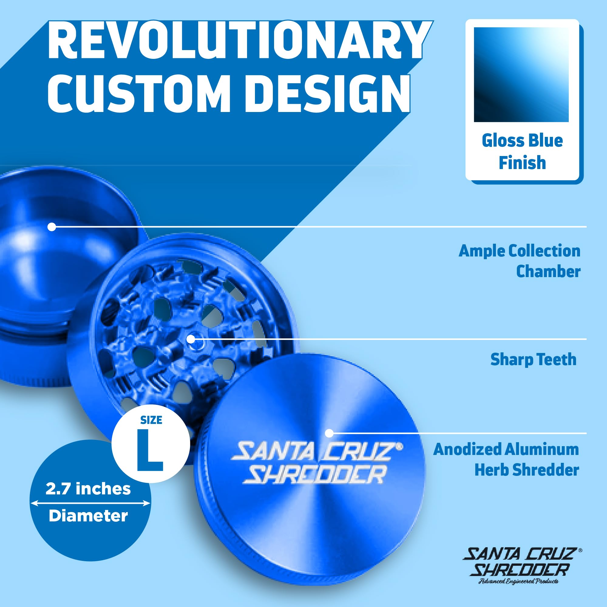 Premium Santa Cruz Shredder 3-Piece Metal Herb Grinder - 2.7