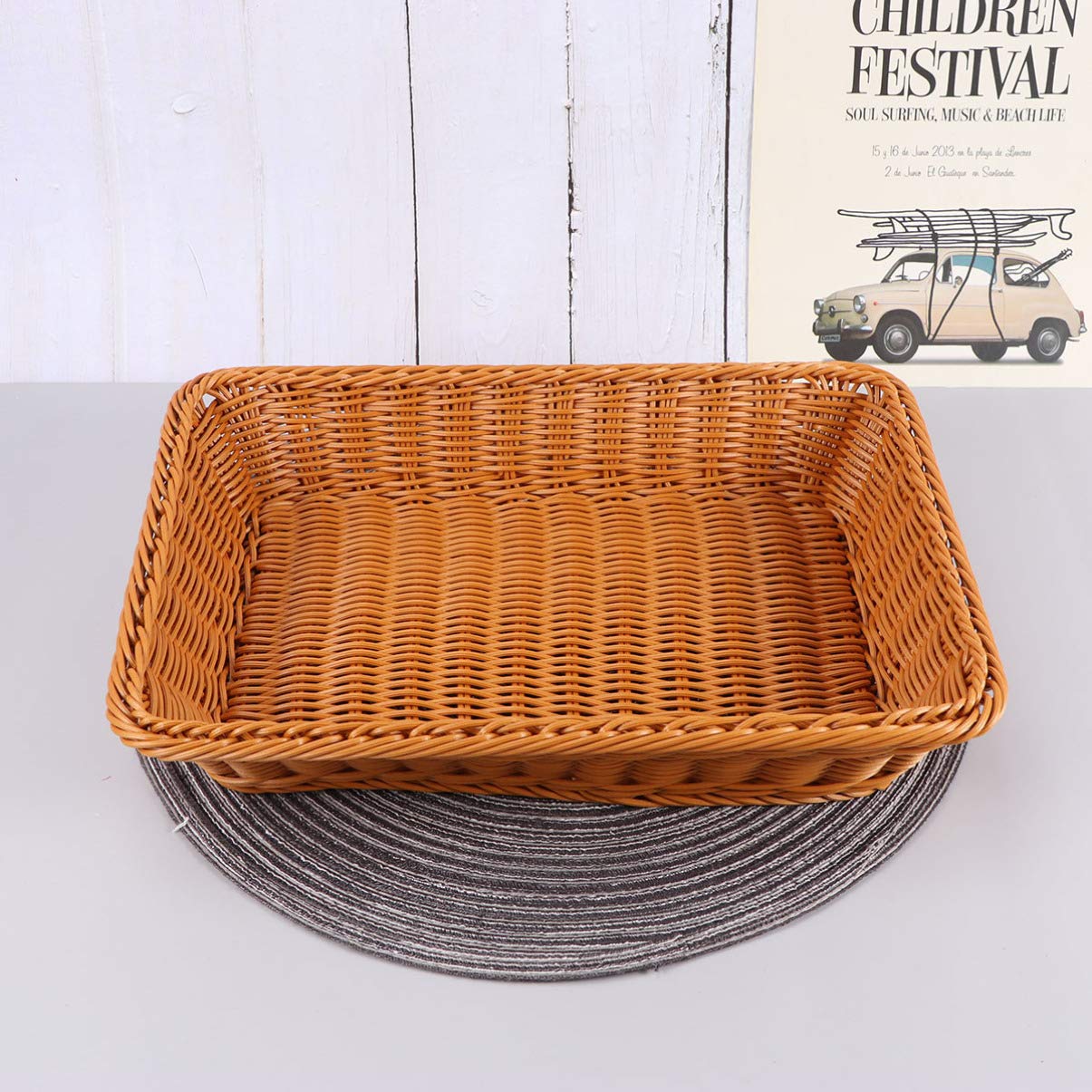 DOITOOL Woven Picnic Basket - Large Round Rattan Snack Tray for Bread, Fruits, Candy Storage - Perfect for Outdoor Picnics, Kitchen Organization & Party Serving (Imitation Wicker Harvest Basket)