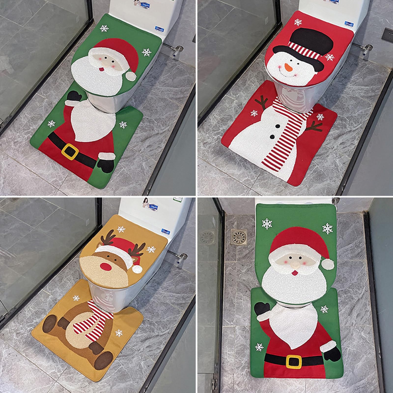 Christmas Snowman Santa Deer Toilet Seat Cover and Bath Mat Set - Festive Holiday Bathroom Decor for Xmas Party & Home Decorations - Perfect for Christmas Decor, Holiday Gifts & Winter Home Styling