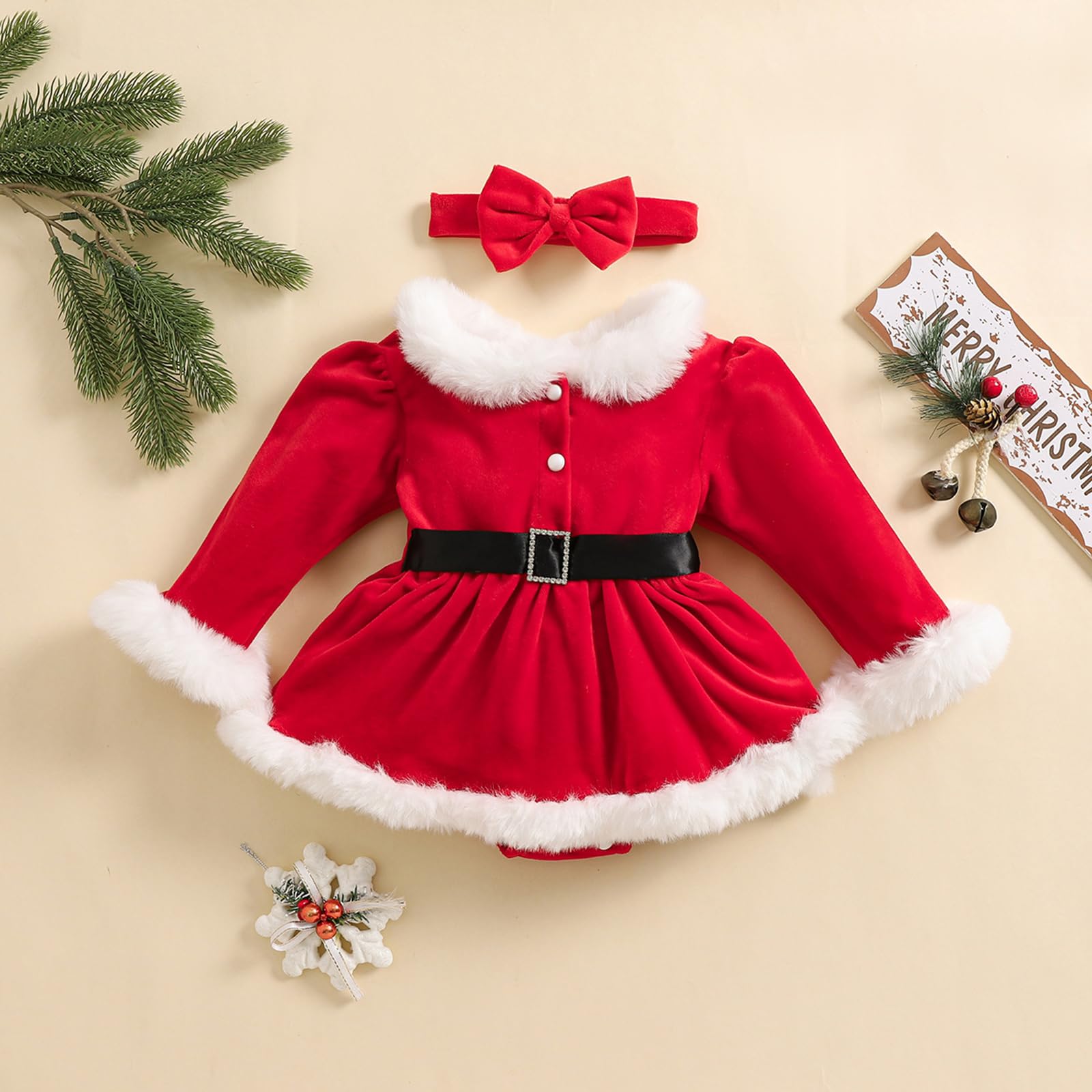 Baby Girl's First Christmas Outfit - Santa Claus Newborn Onesie Romper Dress | Winter Holiday Party Dress for Infants & Toddlers | Perfect for Christmas Photos, Family Gatherings & Festive Celebrations