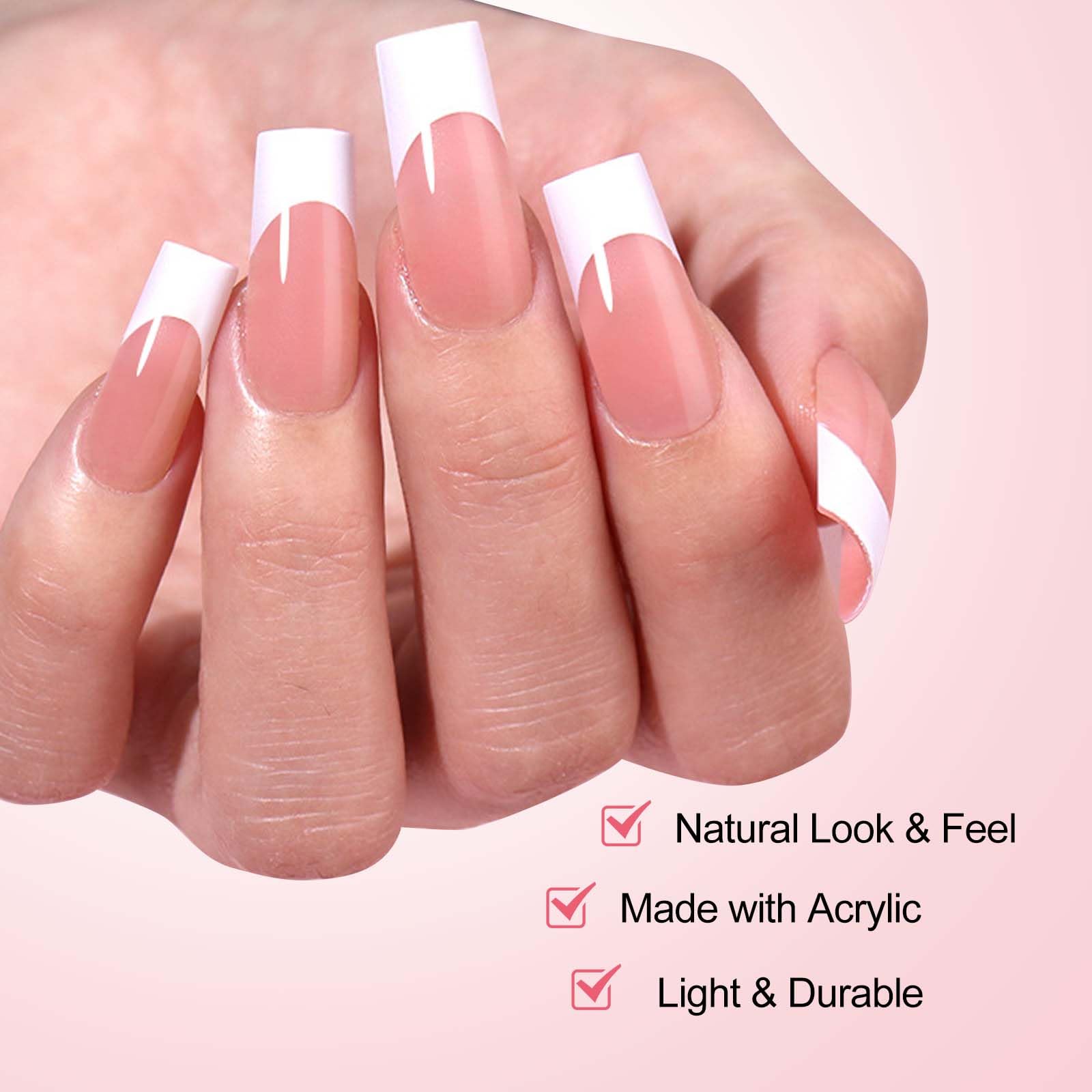 120 Pcs French Tip Press On Nails - Long Square Fake Nails with White Tips, Full Cover Acrylic Glue On Nails & Coffin Style - Includes Adhesive Tabs for Easy Application (12 Sizes) - Perfect for Salon-Quality Manicures at Home, Parties, Weddings & Special Occasions