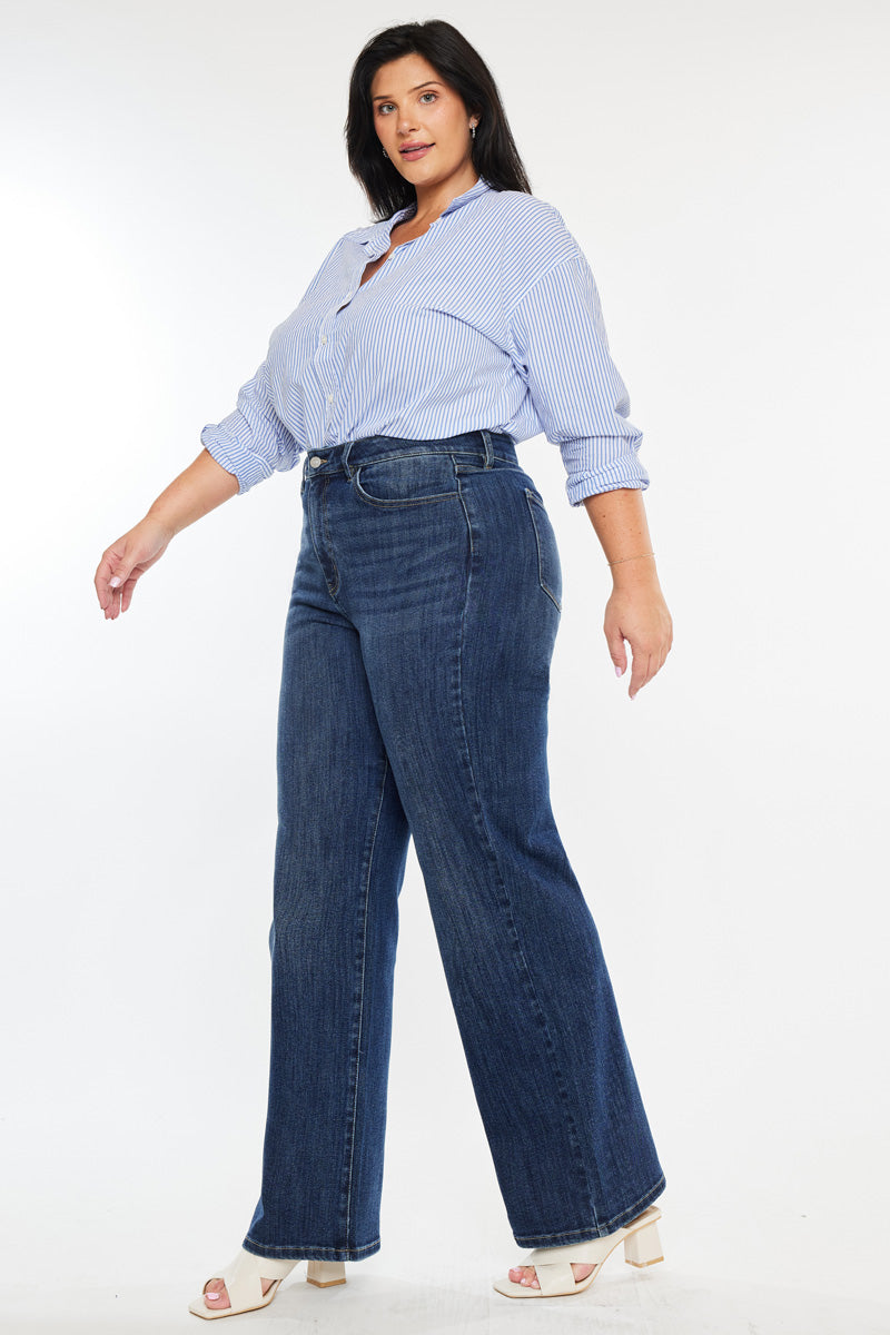 Samia Essentials High Rise Wide Leg Jeans for Women - Plus Size Denim Pants with Comfortable Stretch - Perfect for Casual Wear, Office Outfits & Date Nights