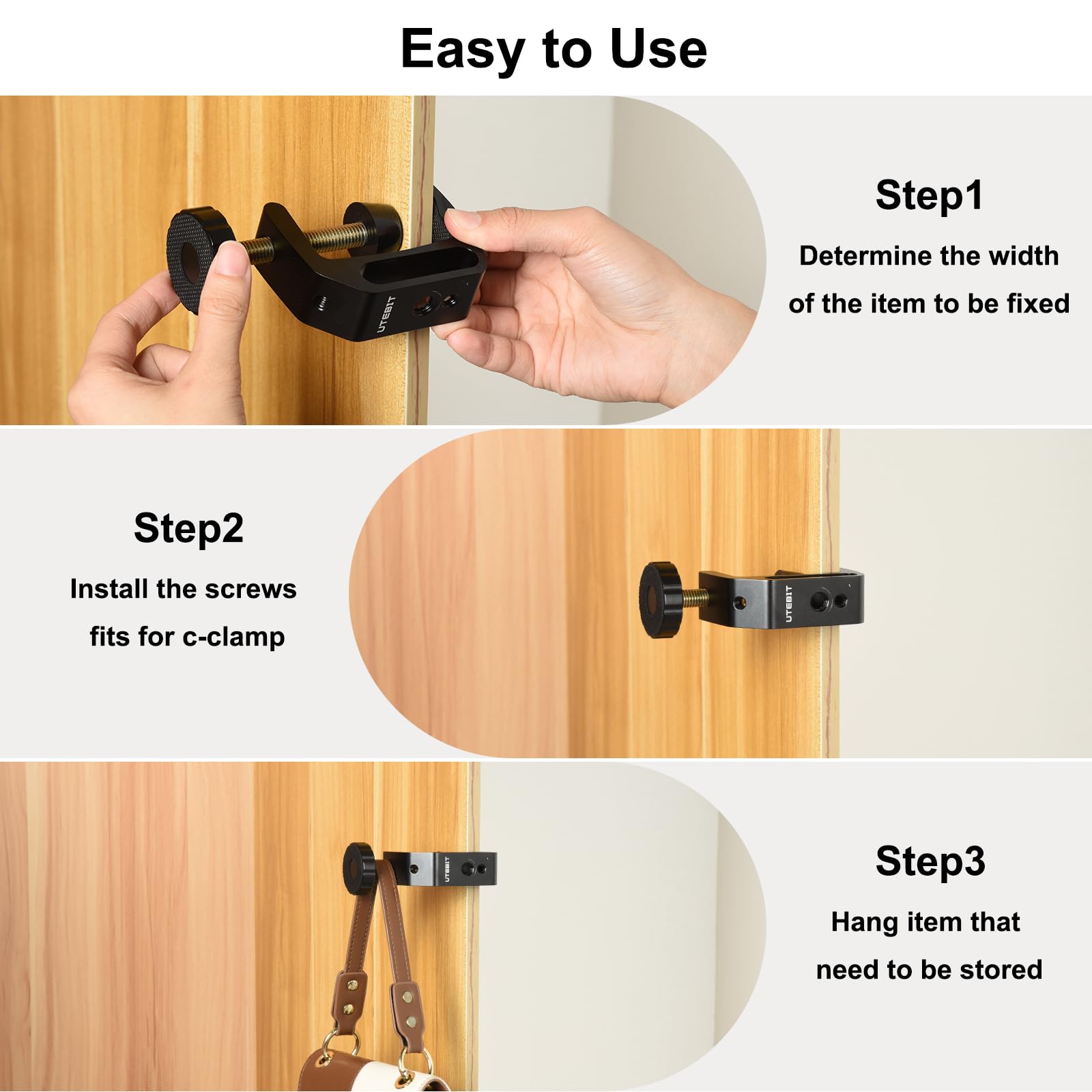 UTEBIT 2-Pack Small C Clamps - 2 Inch Aluminum Desk Clamps with 1/4