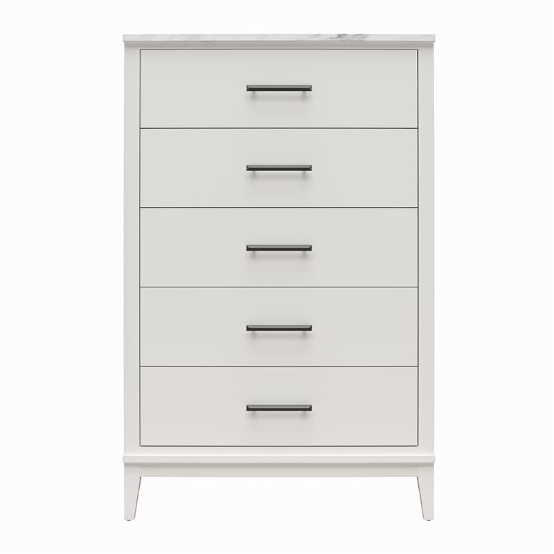 Lynnhaven Tall 5-Drawer Dresser in White - Modern Bedroom Storage Solution for Clothes & Accessories