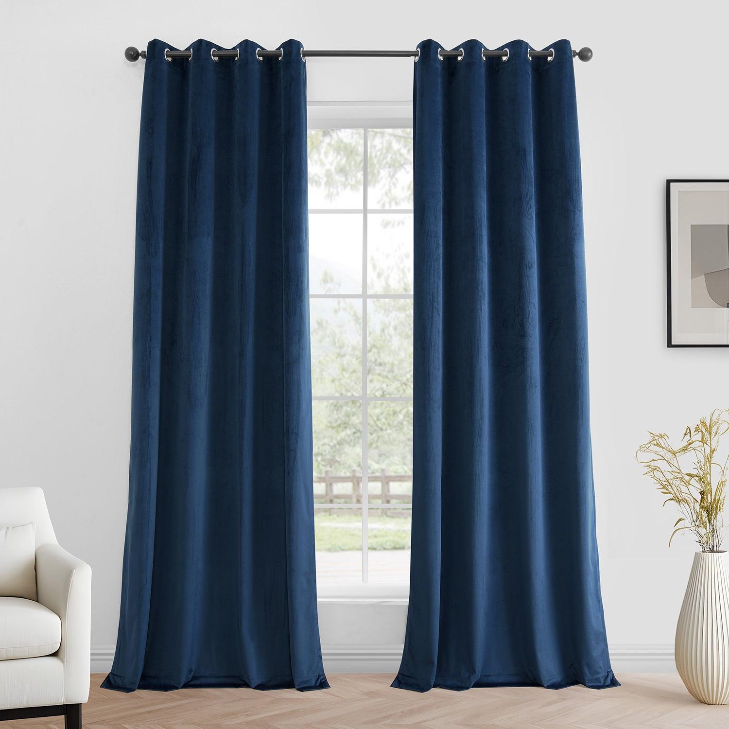 Deep Cobalt Blue Blackout Curtains with Grommet Top - 2 Panels Set for Bedroom, Living Room & Home Theater - Soft Velvet Room Darkening Window Drapes for Light Blocking & Privacy