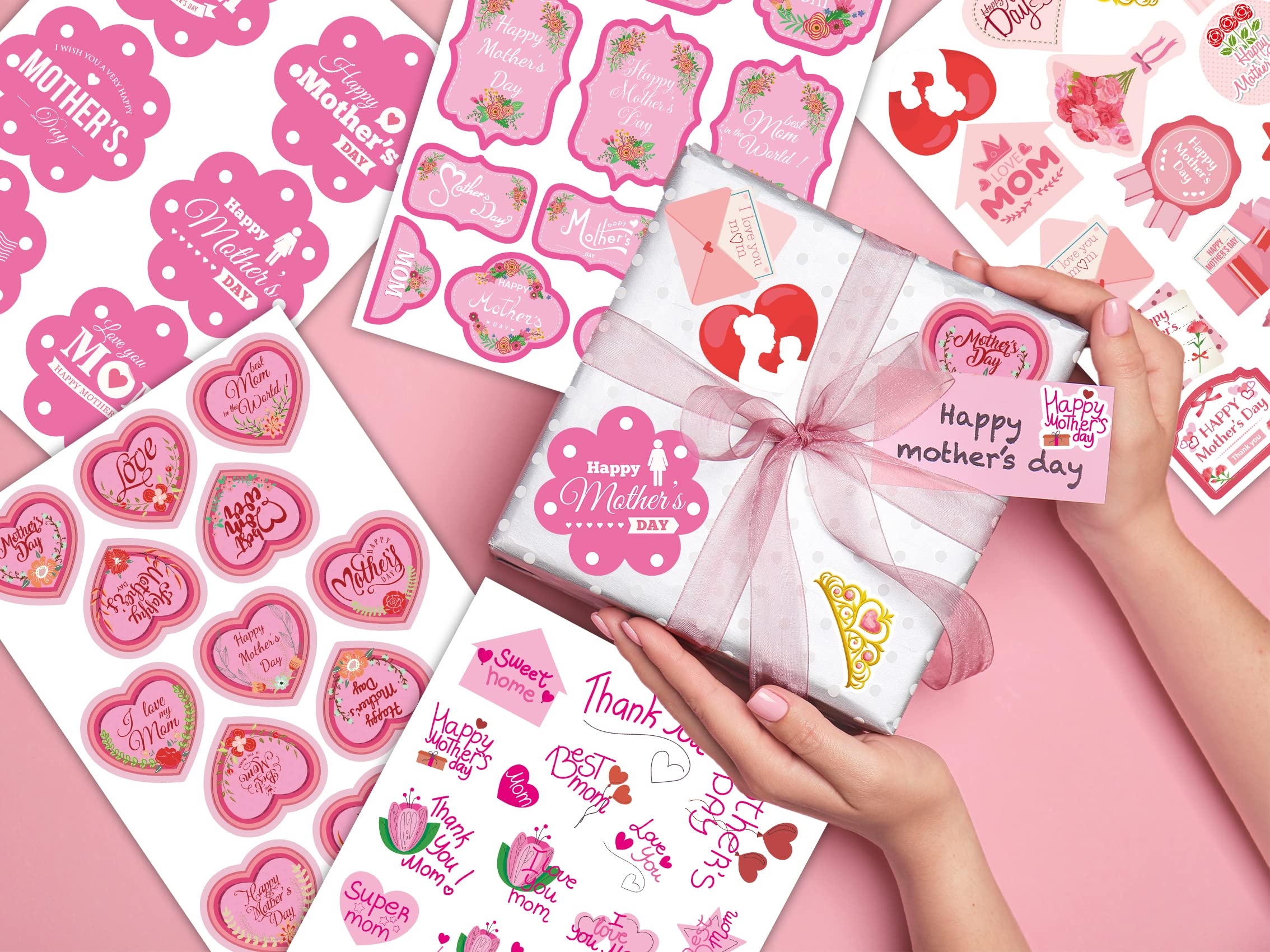 Funnlot 348PCS Happy Mother's Day Stickers for Kids - DIY Envelope, Card, Box & Party Decorations - Perfect for Classroom Crafts, Scrapbooking & Gift Wrapping
