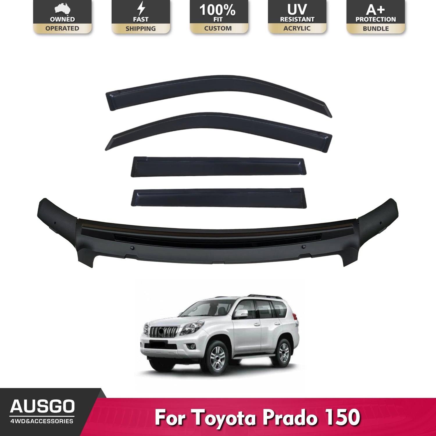 Toyota Land Cruiser Prado 150 Weather Shields & Bonnet Protector (2010-2013) - Durable Car Accessories for Rain Protection & Off-Road Driving