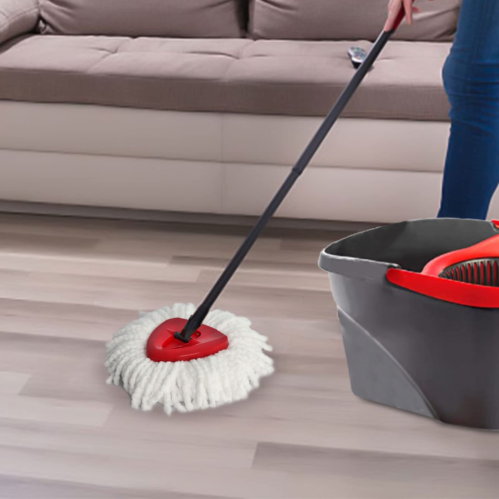 O-Cedar Spin Mop Replacement Heads 6-Pack - Microfiber Mop Refills with Base for EasyWring System | Compatible with Triangle Spin Mops | Durable Floor Cleaning Heads for Kitchen, Bathroom & Hardwood Floors