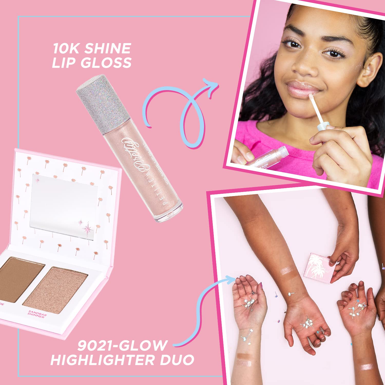 Petite 'n Pretty Kids Makeup Set (Gold) - Non-Toxic Face & Body Glitter Makeup Kit for Girls, Tweens & Teens - Includes Highlighter, Shimmer, Lip Gloss & Brush - Made in USA - Perfect for Birthday Parties, Dress-Up & Playtime
