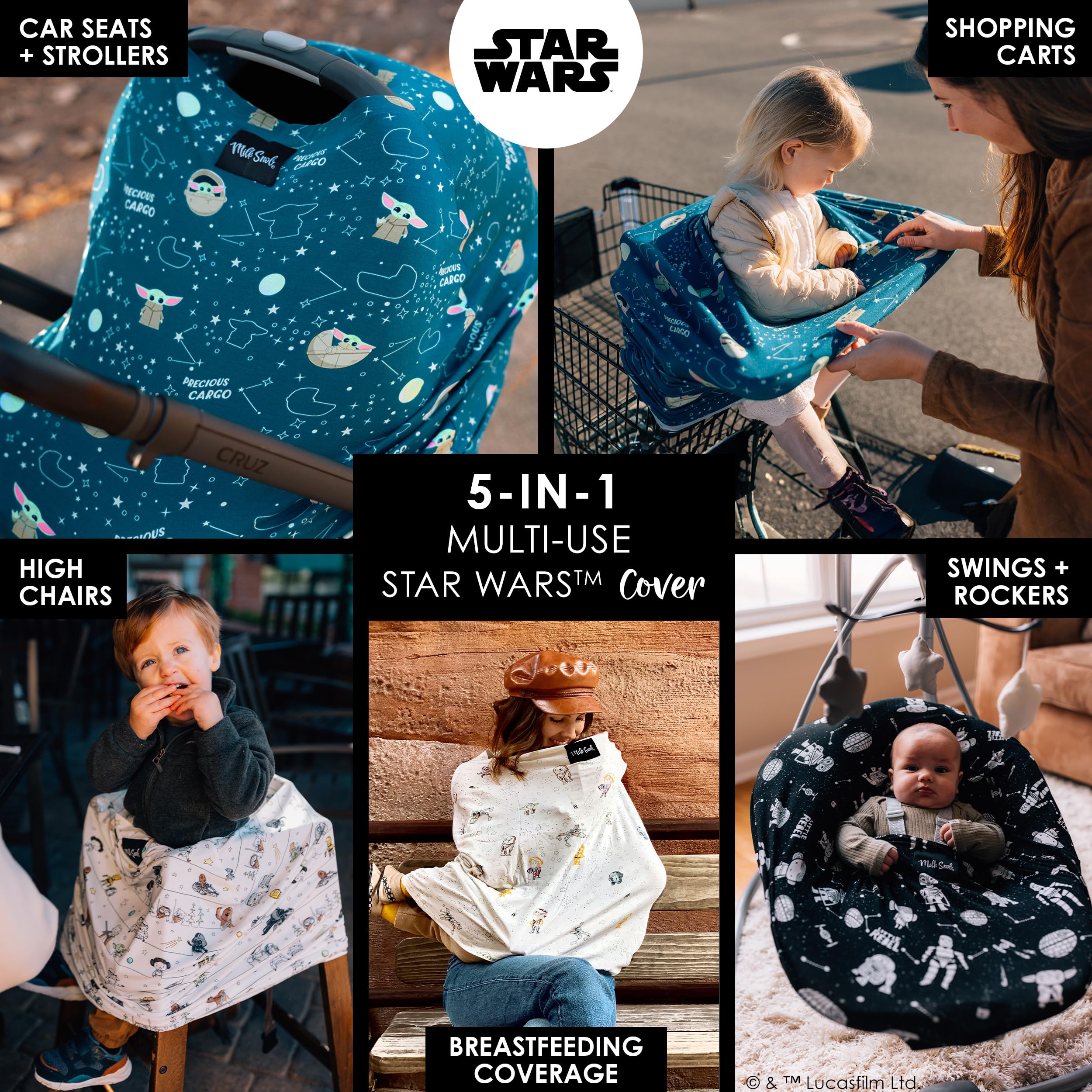 Star Wars The Child 5-in-1 Nursing Cover - Baby Car Seat, Stroller, High Chair, Carrier & Shopping Cart Cover with Privacy Panel | Perfect for Breastfeeding, Newborn Essentials & On-the-Go Moms | Soft Baby Lounger Canopy for Home & Travel Use