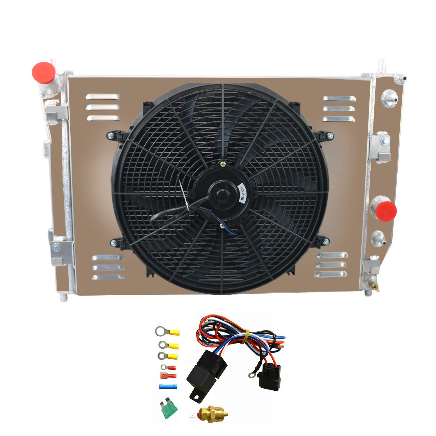 AlloyWorks 3-Row Aluminum Radiator with Shroud Fan & Relay Kit - Compatible with 2005-2013 Chevy Corvette C6, 2003-2006 SSR, Saab 9-3X/9-7X 6.0L 6.2L 7.0L V8 Engines (Includes Double Oil Cooler) - High-Performance Cooling Upgrade for Racing & Hot Weather Driving