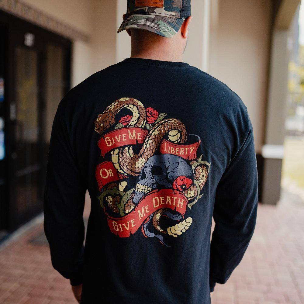 Liberty or Death Long Sleeve Shirt - Black Cotton Tee for Men | Patriotic American Apparel for Casual Wear & Outdoor Activities