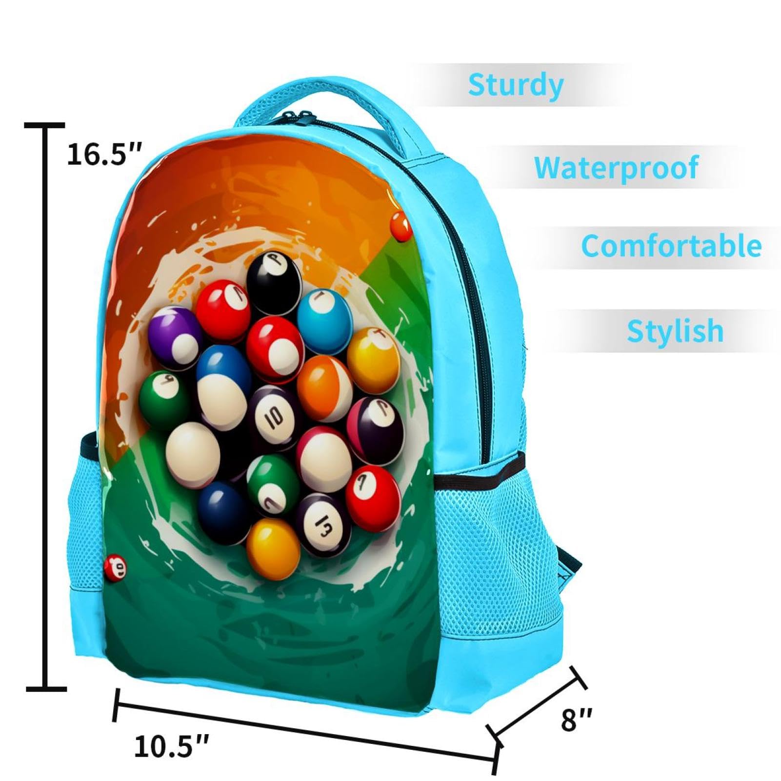 Stylish Travel Backpack for Women & Men - Durable Laptop Backpack with Billiard Design - Perfect for Work, School, Gym & Outdoor Adventures