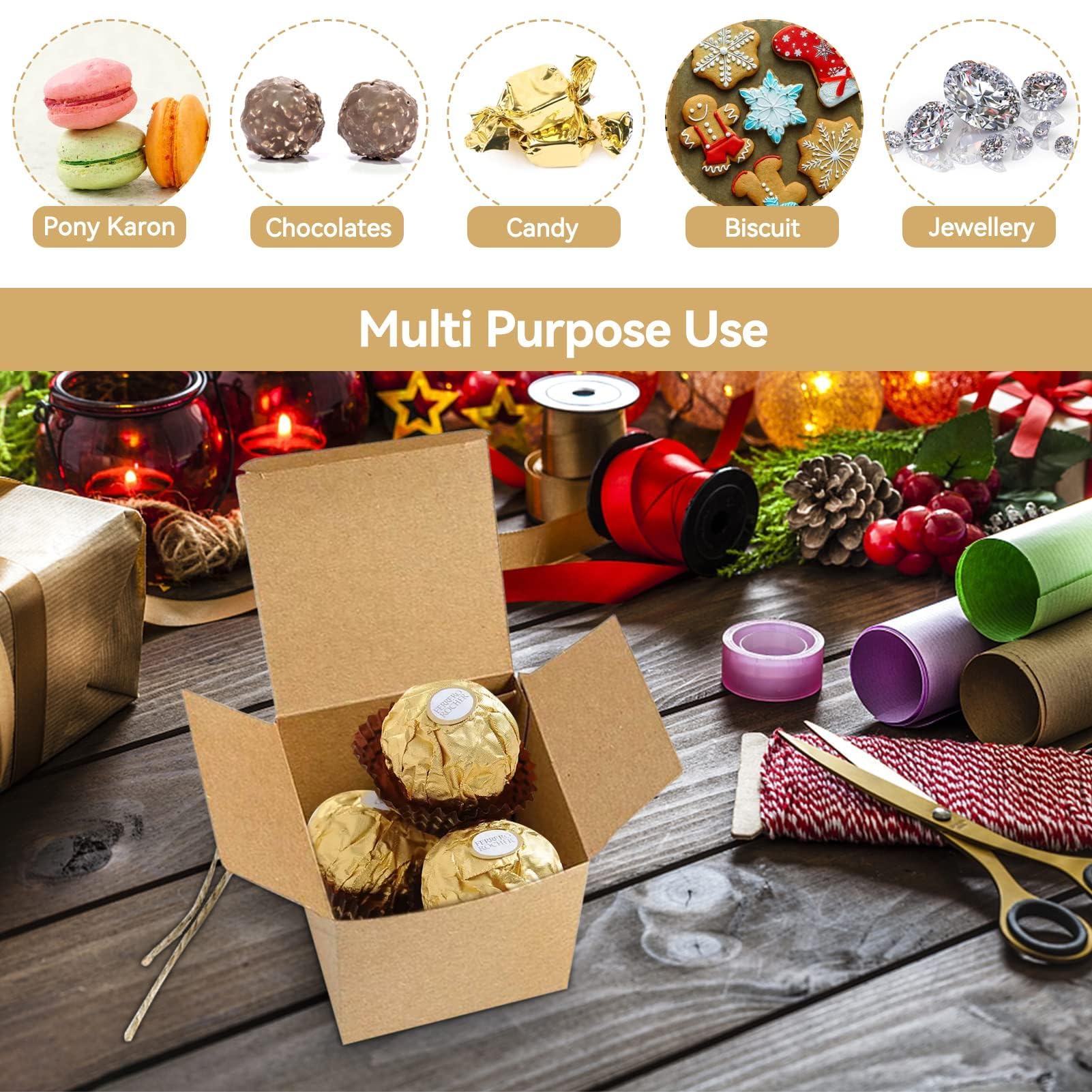 HERCHR 50-Pack 2x2x2 Inch Small Kraft Gift Boxes, Recycled Brown Cardboard Favor Boxes for Bridal, Birthday, Christmas & Party Favors - Perfect for DIY Crafts, Jewelry Packaging & Small Gift Wrapping