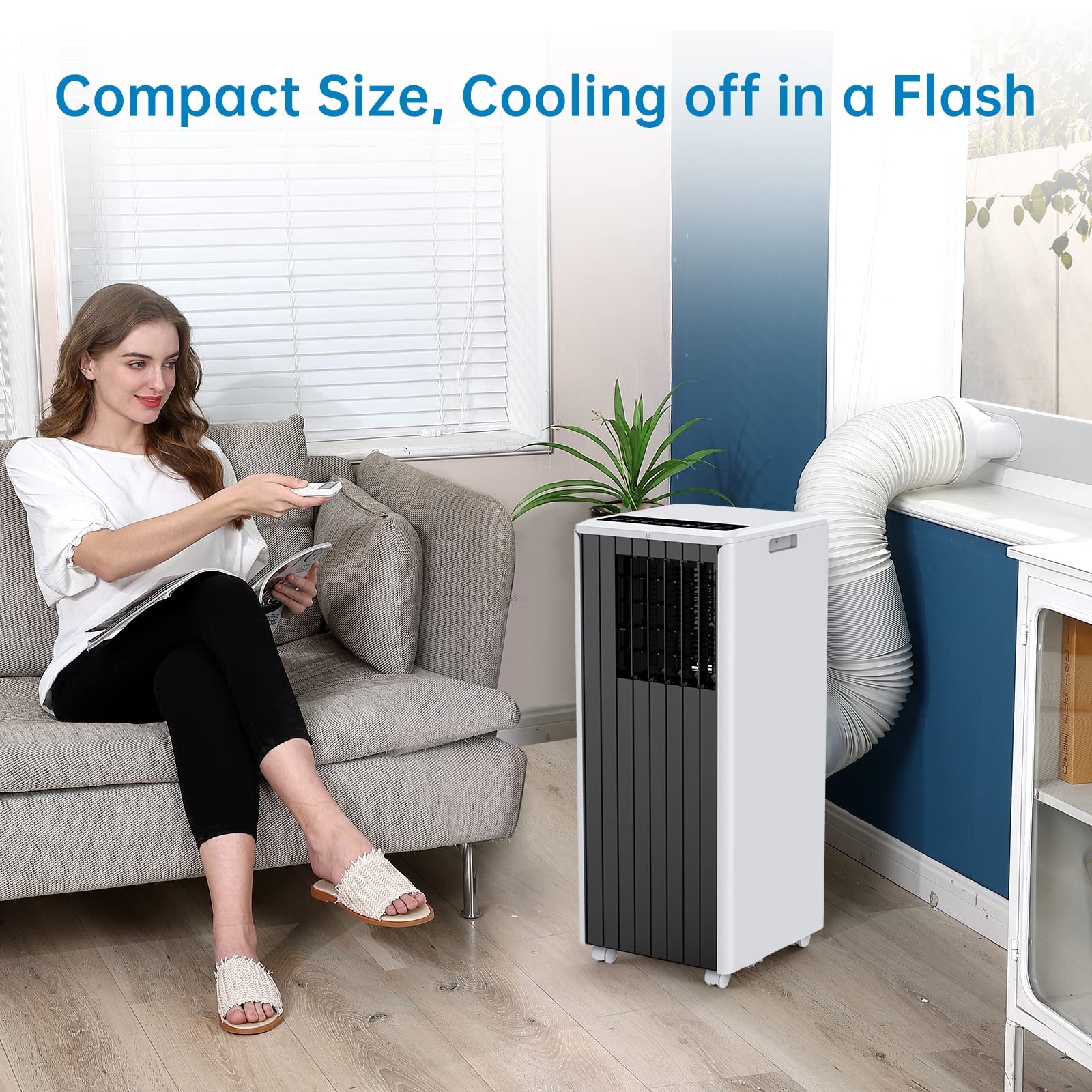 8000 BTU Portable Air Conditioner - 3-in-1 Compact AC Unit with Fast Cooling, Window Mount Kit, Fan & Dehumidifier Modes (115V) - Perfect for Bedrooms, Offices & Small Spaces